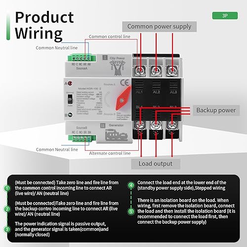 Miniatura 13 de 100Amp AC110V Interruptor de transferencia automática/manual 2P 50/60Hz, 2POLE 100A Mini ATS Solar Auto Dual Power Switch para generador doméstico