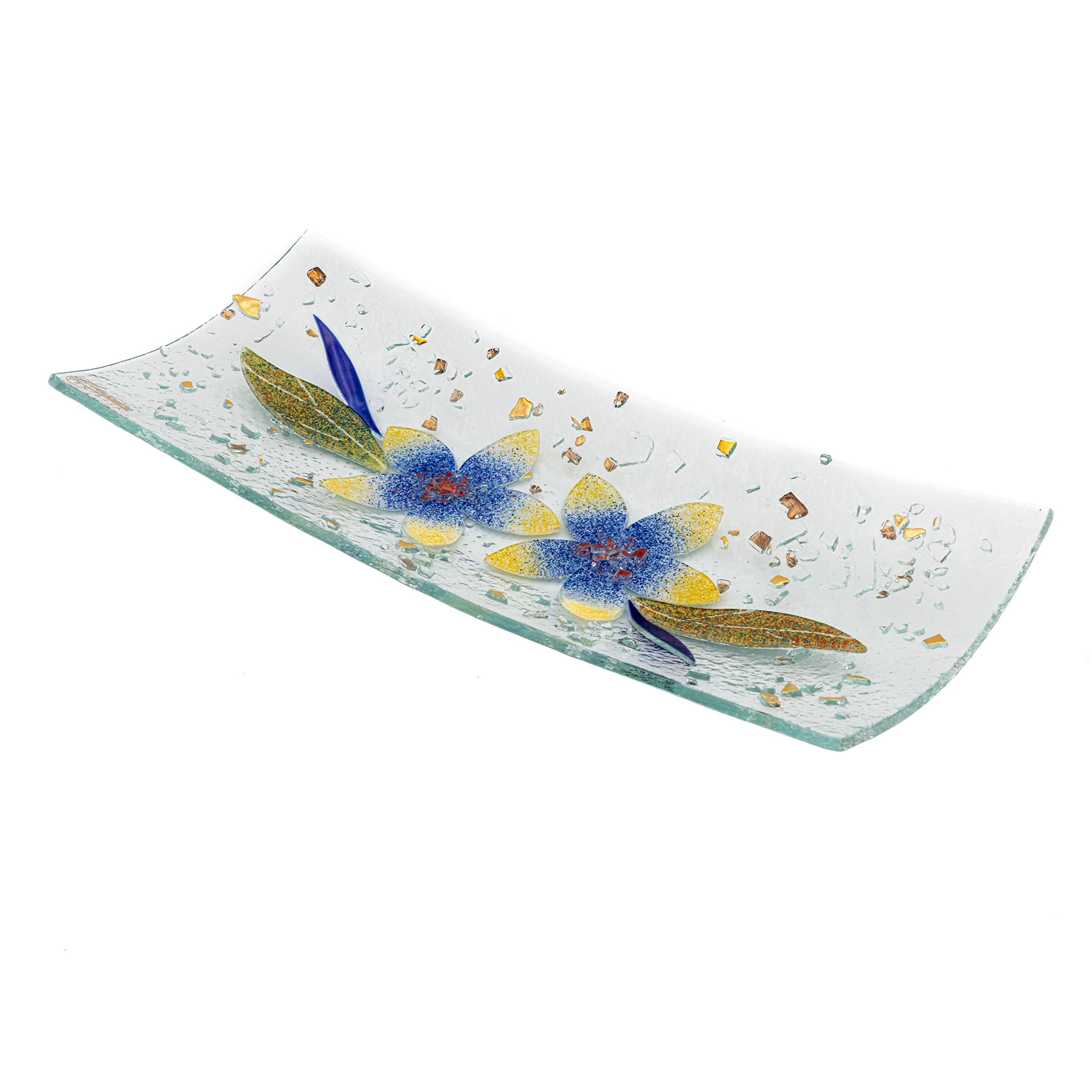 SOSPIRI VENEZIA Videpoche Plat Ornement Décor Floral Verre Murano Centre de Table Ameublement Intérieur Idée Cadeau Fabriqué à la main Made in Italy (Lys Bleu cm30x13 Rectangulaire)