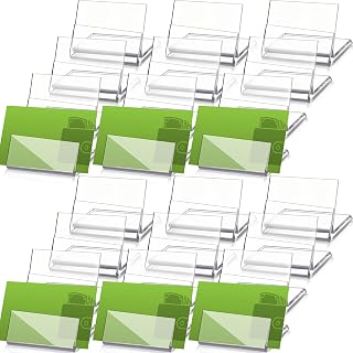 Chunful 24 Pcs Mini Acrylic Sign Holder 1.4 x 1.4 Inch Slant Back Table Number Holders Clear L Shape Price Name Label Display Stands for Party Office Store Retail Shop Store Wedding Display