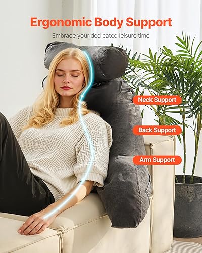 Miniatura 7 de VEVOR Almohada de lectura, almohada de cama extra grande para sentarse con reposacabezas extraíble y 3 bolsillos, almohada de espalda para cama