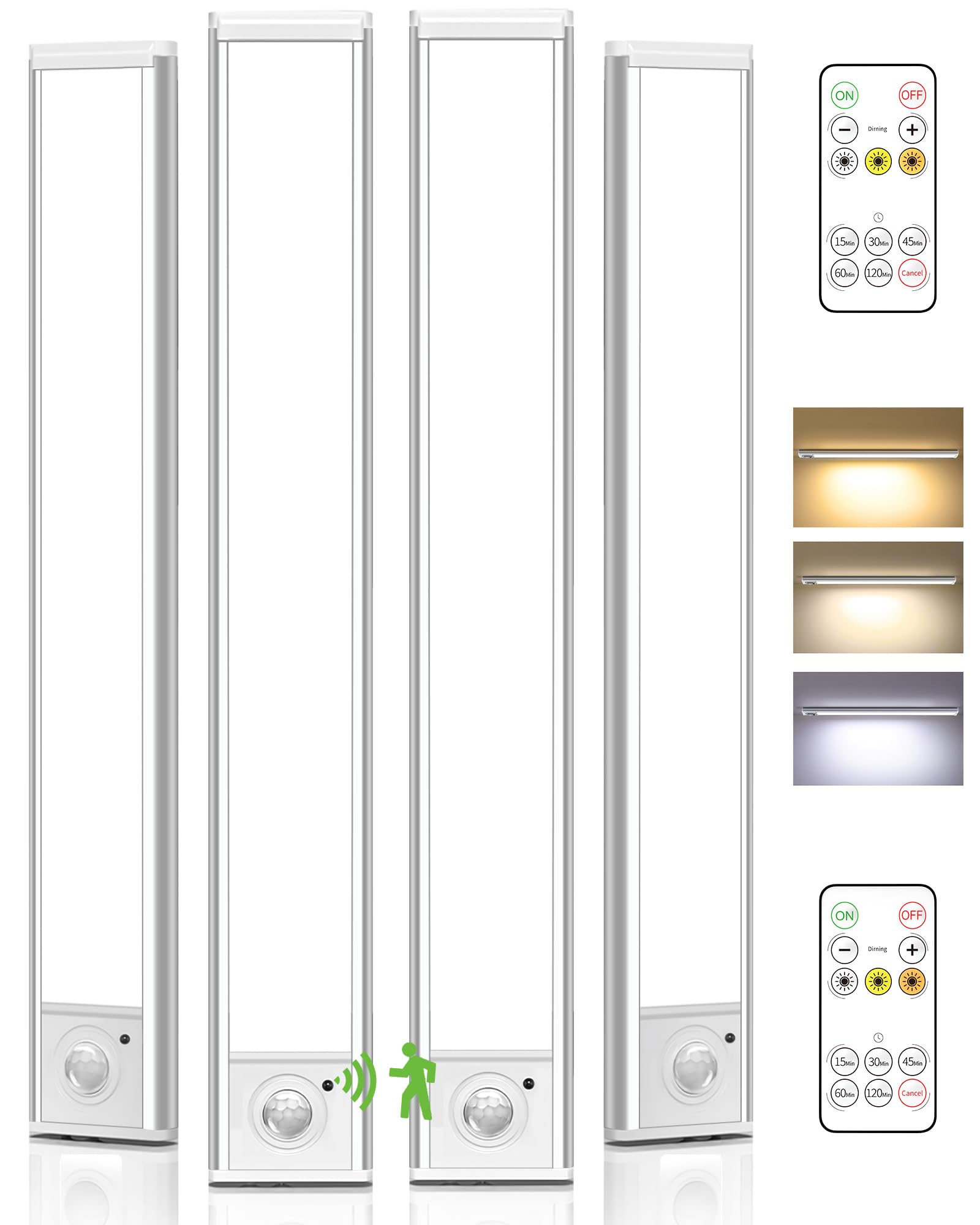 AMETHEUS 4-Pack Under Cabinet Lighting Wireless,LED Rechargeable Motion Sensor Light Indoor Battery Operated,3 Color Temps&Dimmable Closet Lights with Remote,Under Counter Lights for Kitchen Stairs
