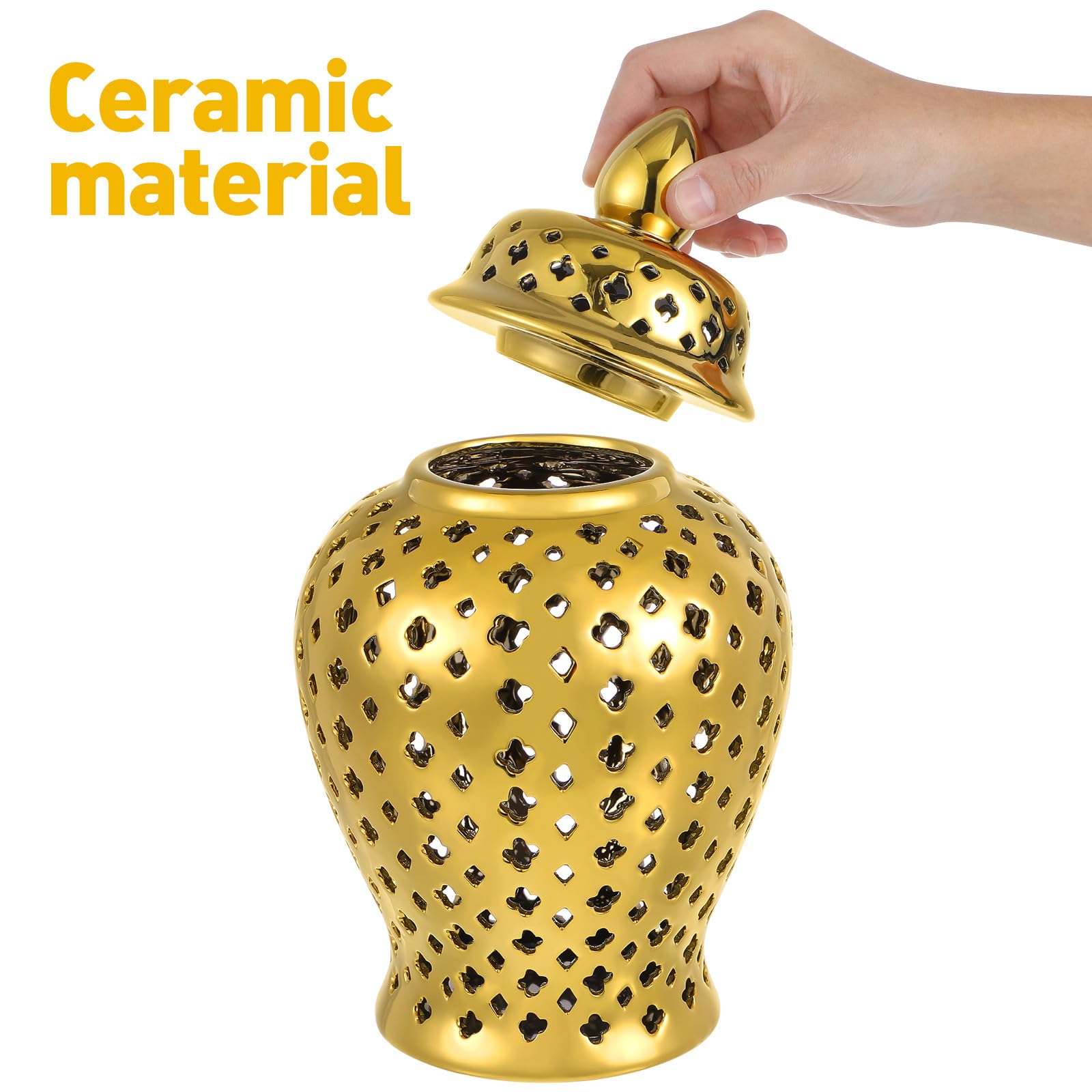 Vaso per Fiori in Ceramica Dorata Traforata per Casa e Tavolo | Adatto a Fiori di Seta e Artificiali, Leggero e Facile da Portare, Stile Romantico per Feste e Capodanno