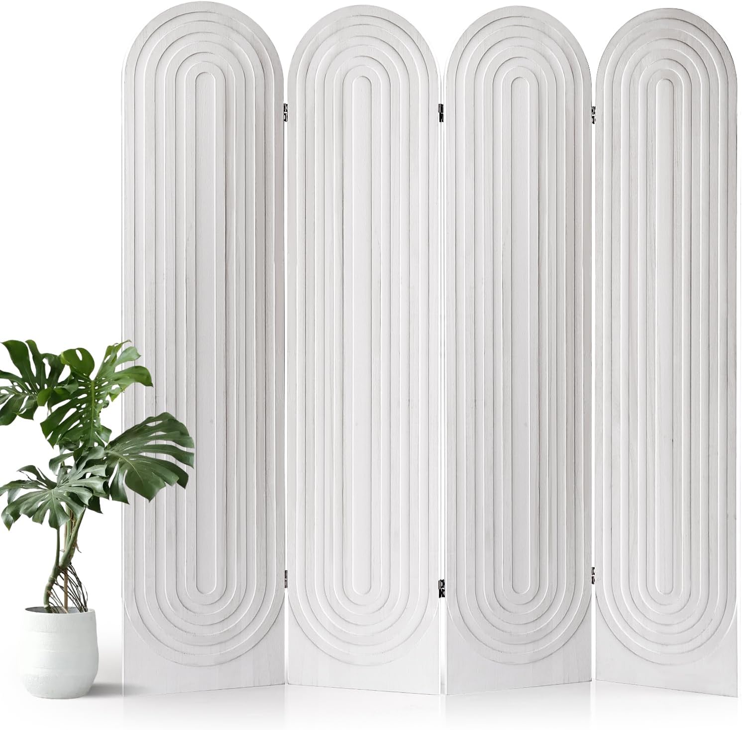 Biombo Decorativo de Madera de 4 Paneles Plegable Pantalla de Privacidad Blanca miniatura 1
