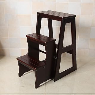 Folding Stepladder Wood 3 Step Stool for Adults & Kids Kitchen Wooden Ladders Small Foot Stools Indoor Portable Shoe Bench / Flower Rack (Color : Black )