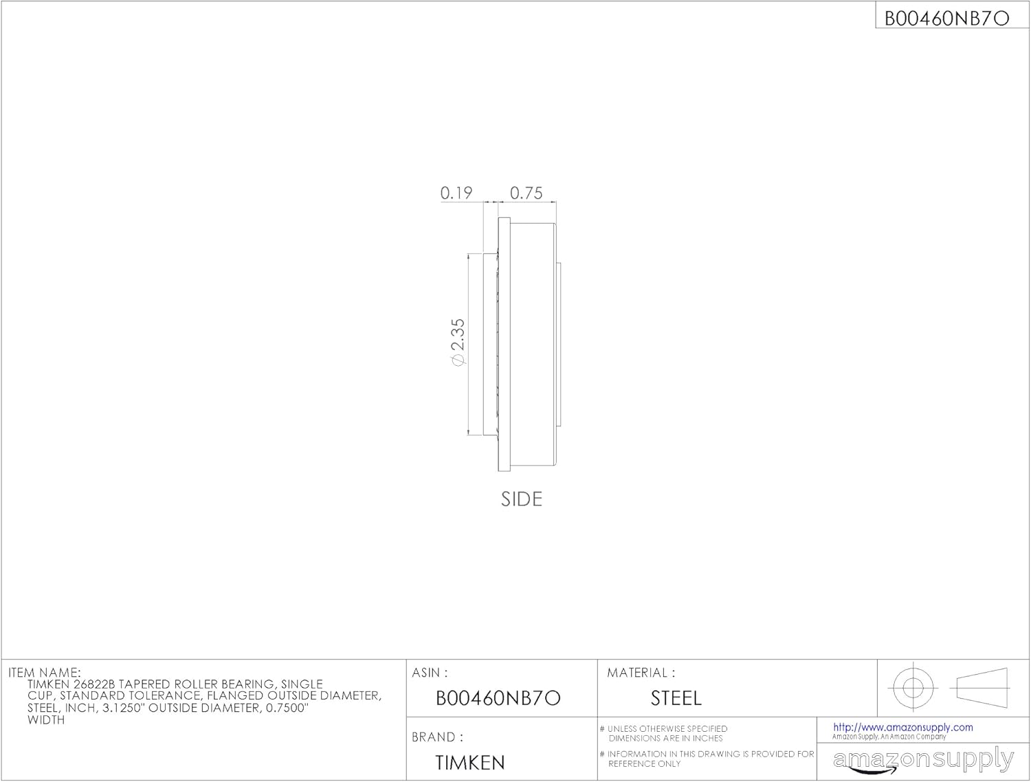 Timken Tapered Roller Bearing Cup - 26822B