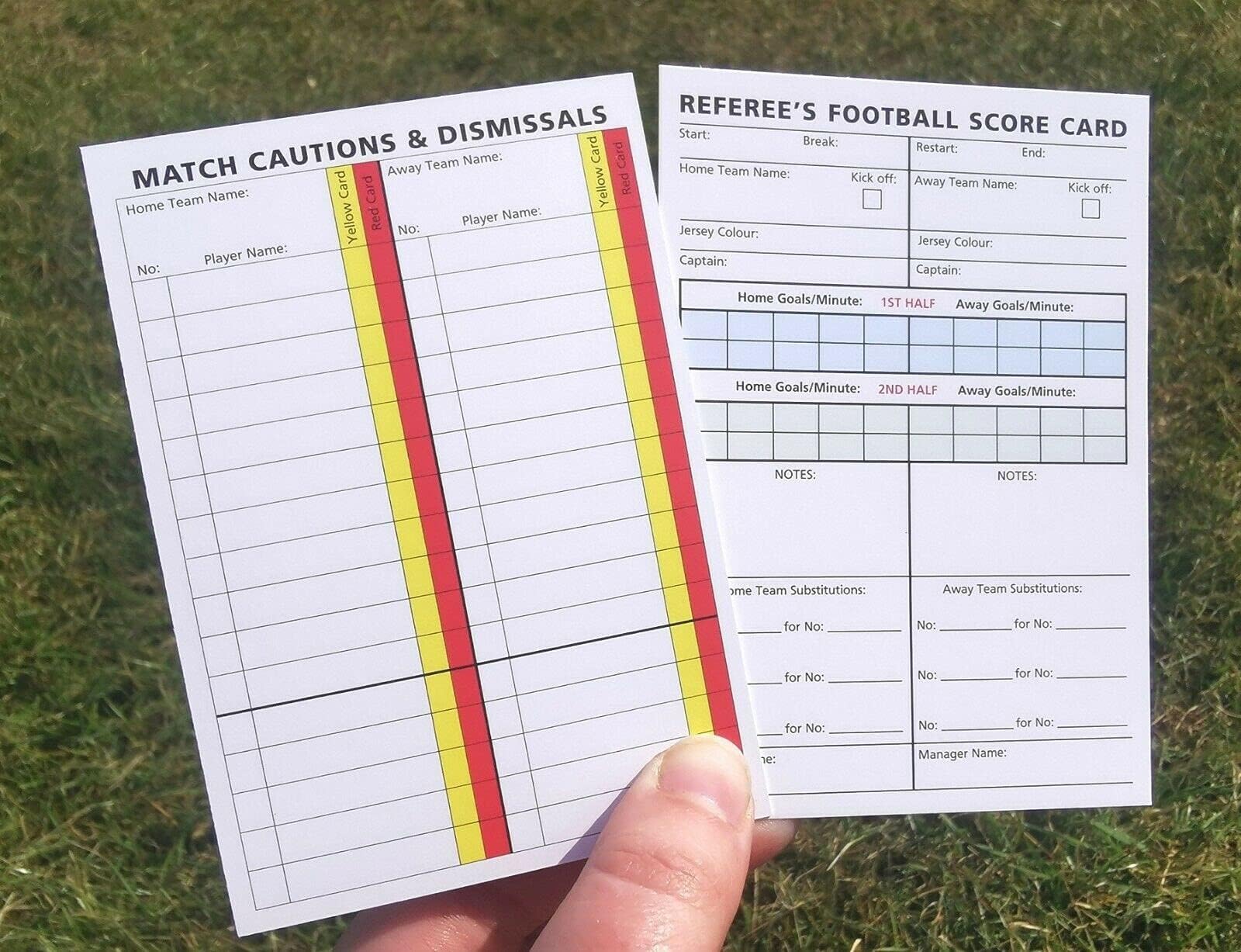 Football Referee Score Cards Sheets Pad Record - Will fit in a wallet