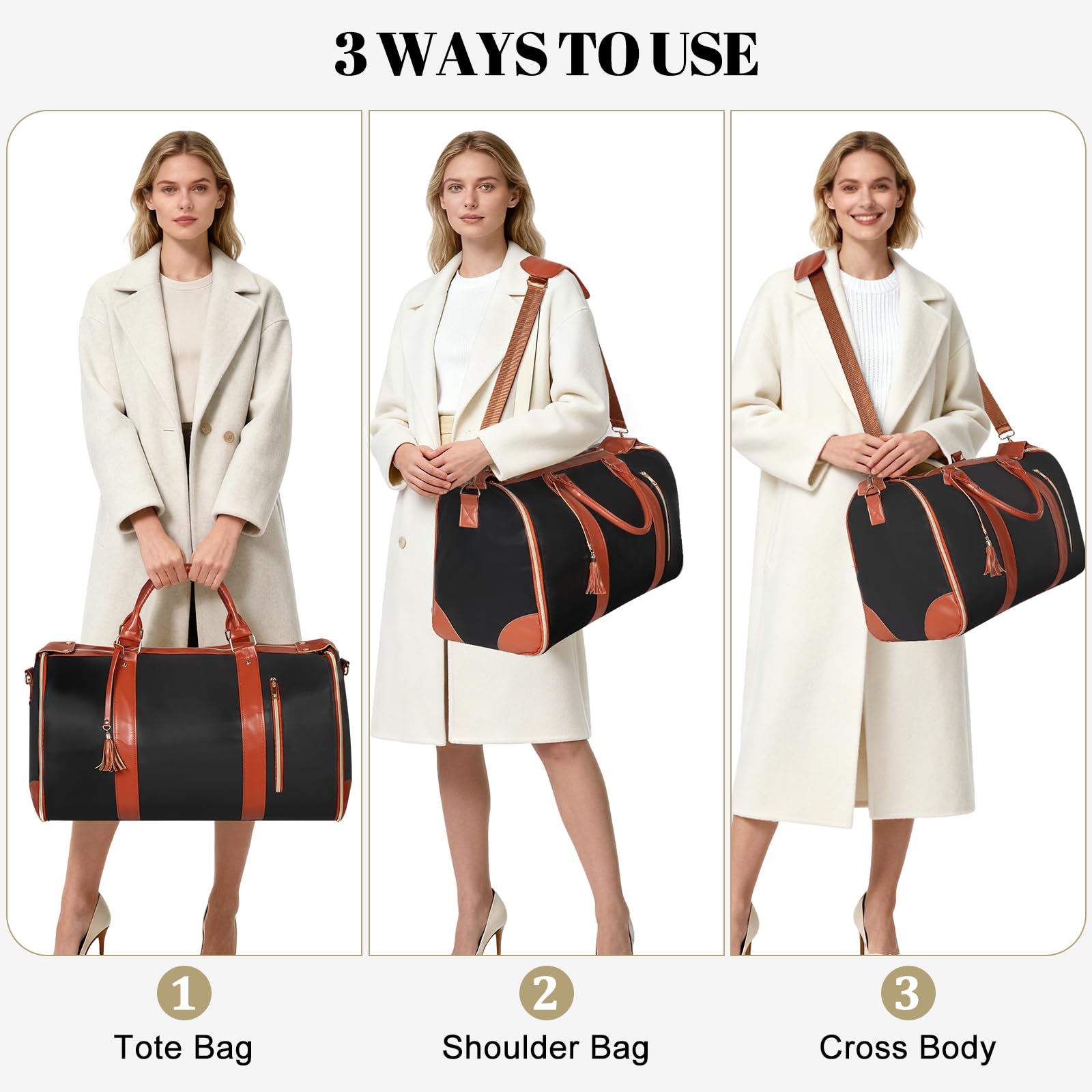 Geestock Sac à Vêtements pour Femme, Sac De Voyage Pliable, Sac de Costume Convertible avec Compartiment à Chaussures pour Voyages d'affaires, Mariages & Vacances (Noir)