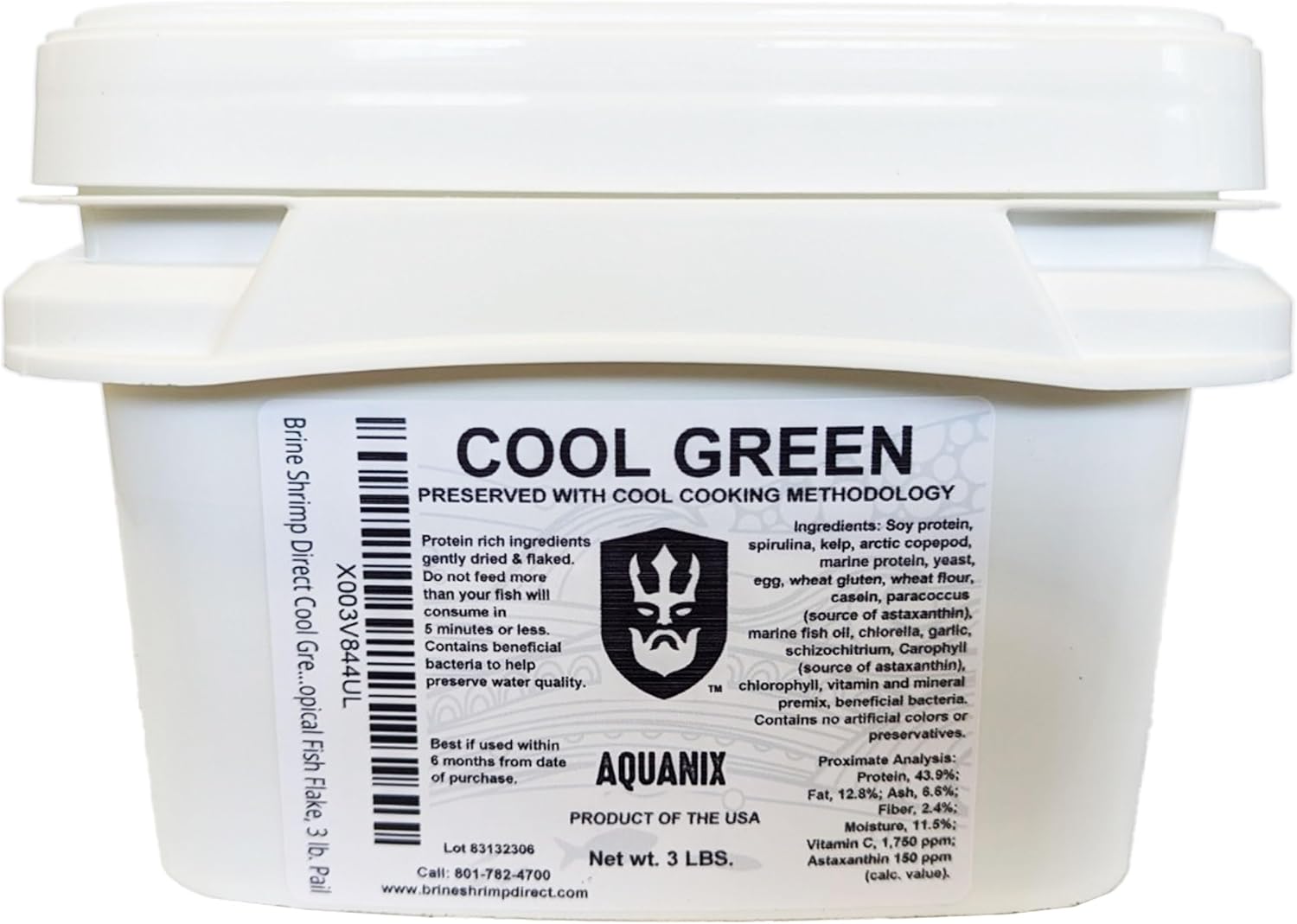 Brine Shrimp Direct Cool Green Spirulina and Kelp Tropical Fish Flake, 3 lb. Pail