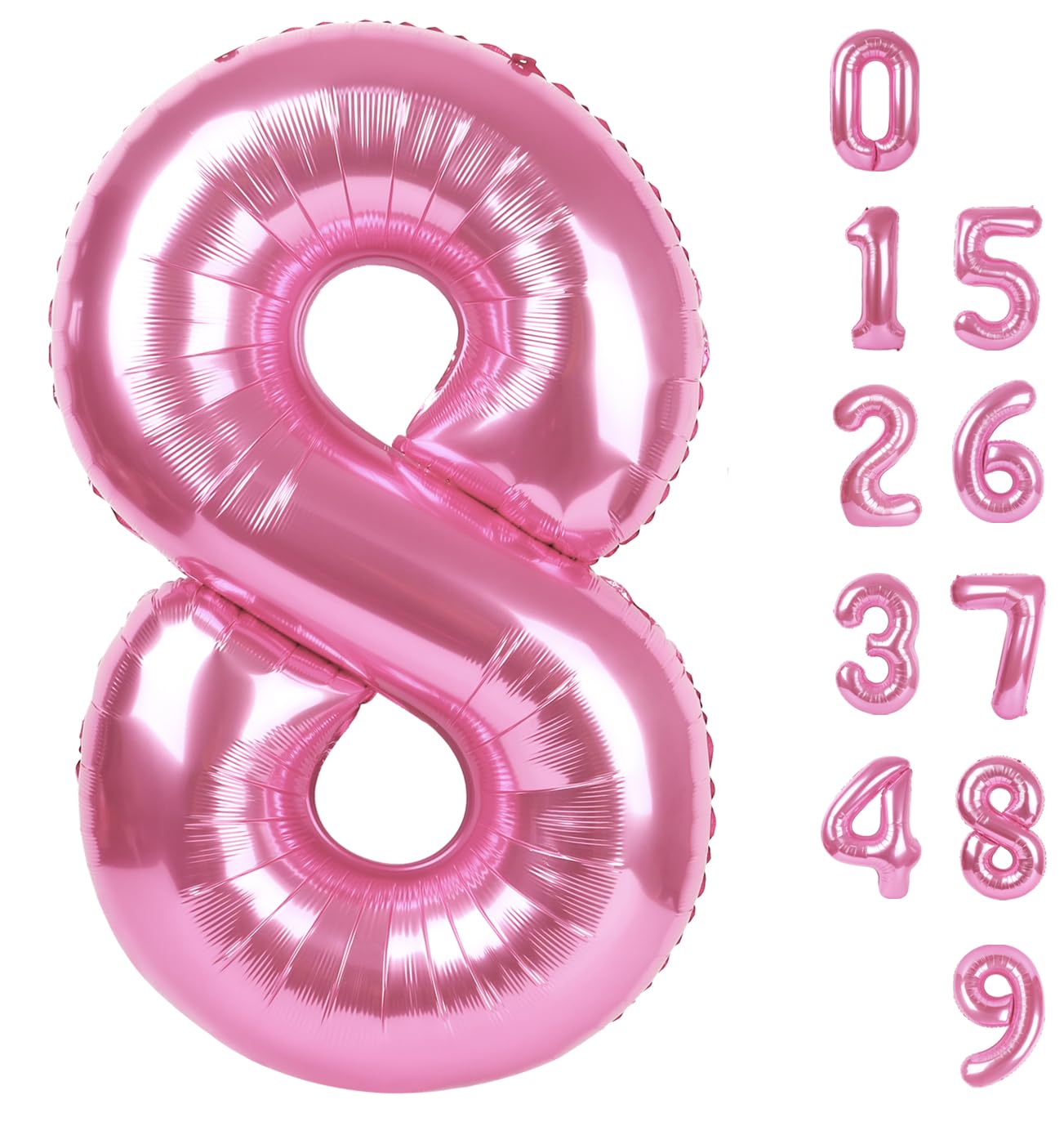 40 Inch Number 8 Balloon, Pink 8 18 28 80 Birthday Balloons for Men Boys, 8th Birthday Decorations Party Supplies, Wedding, Graduations