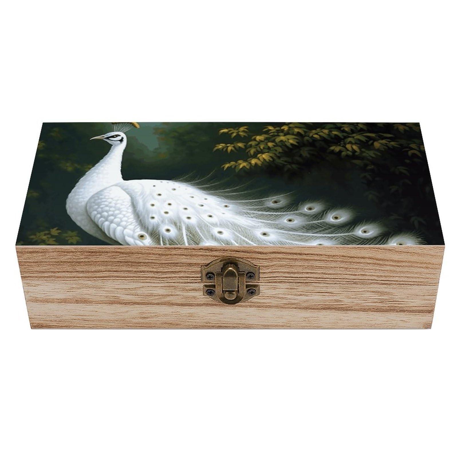NONHAI Wooden Storage Box White Peacock Wood Gift Box with Hinged Lid Vintage Decorative Jewelry Boxes Memory Box for Jewelry Art Hobbies Home Storage Treasure Keepsake Gift 7.9''x3.9''x2.3''