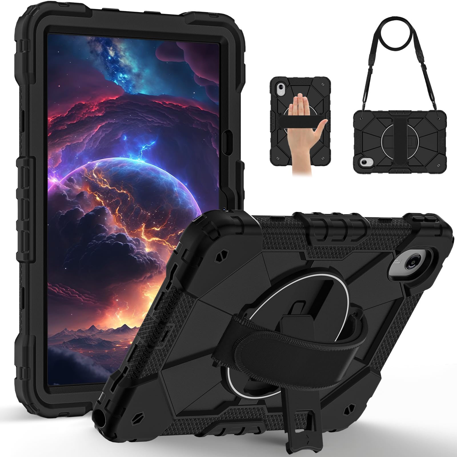 Etui kompatybilne z Motorola Moto Pad (2026) 11 cali, odporne na wstrząsy, pokrowiec ochronny, wytrzymały pokrowiec z TPU, z podpórką i paskiem na ramię (czarne)