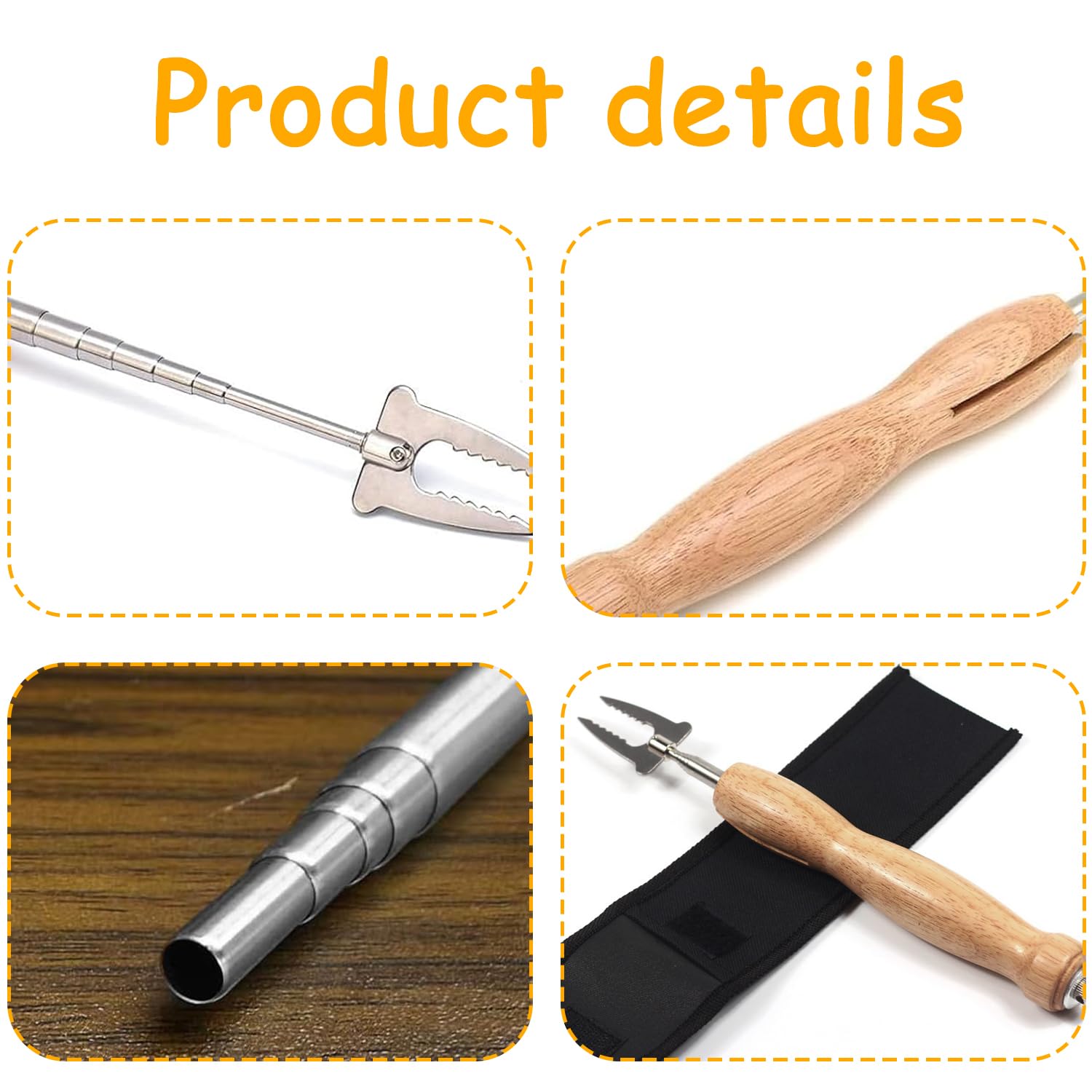 Pinchos de Barbacoa Extensibles de Acero Inoxidable Mango de Madera con Tubo de Soplado Telescópico Tenedor de Barbacoa Extensible(81 cm)