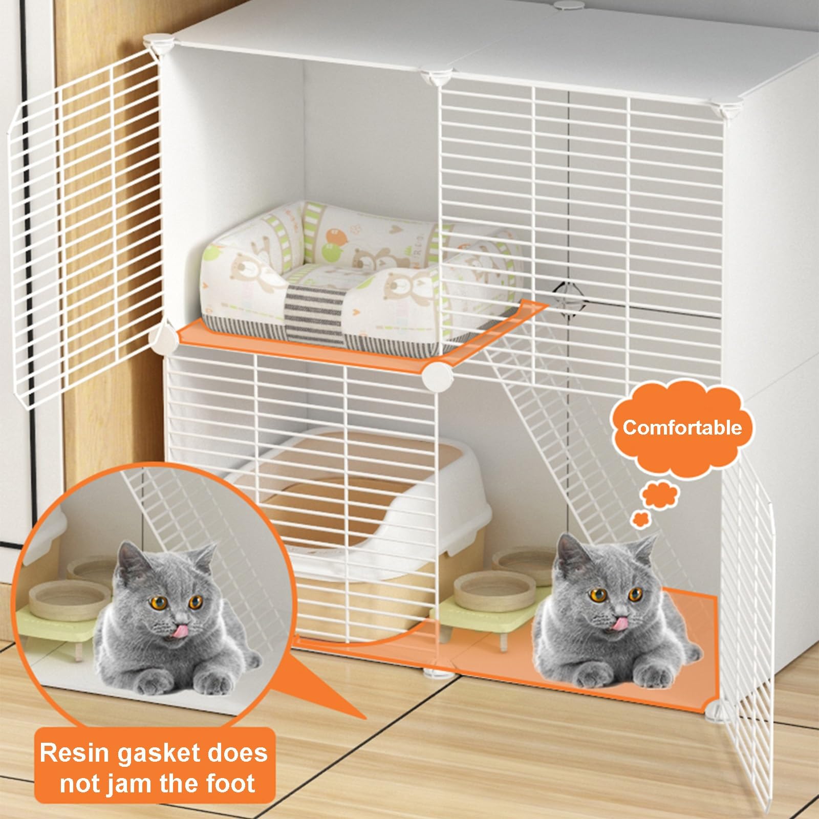Kätzchen-Käfig für Hauskatzen, verschlüsseltes Gitterspalt-Haustiergehege, geeignet für Katzen und Kleintiere