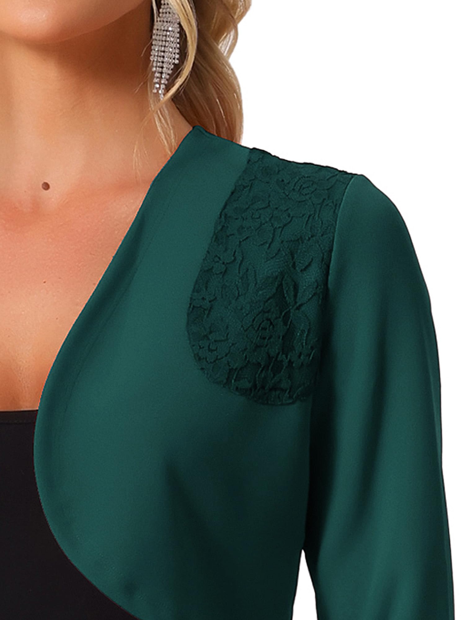 Allegra K Boléro élégant pour femme avec empiècement en dentelle pour le bureau d'affaires ouvert sur le devant, vert foncé, Taille M