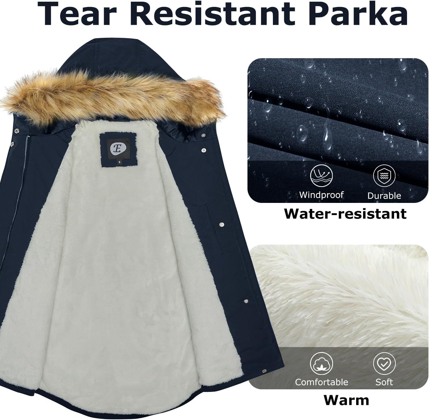 Women's Fur Hood Winter Parka Thicken Winter Jacket Coat Hooded Puffer Coat with Removable Fur Trim - Image 3