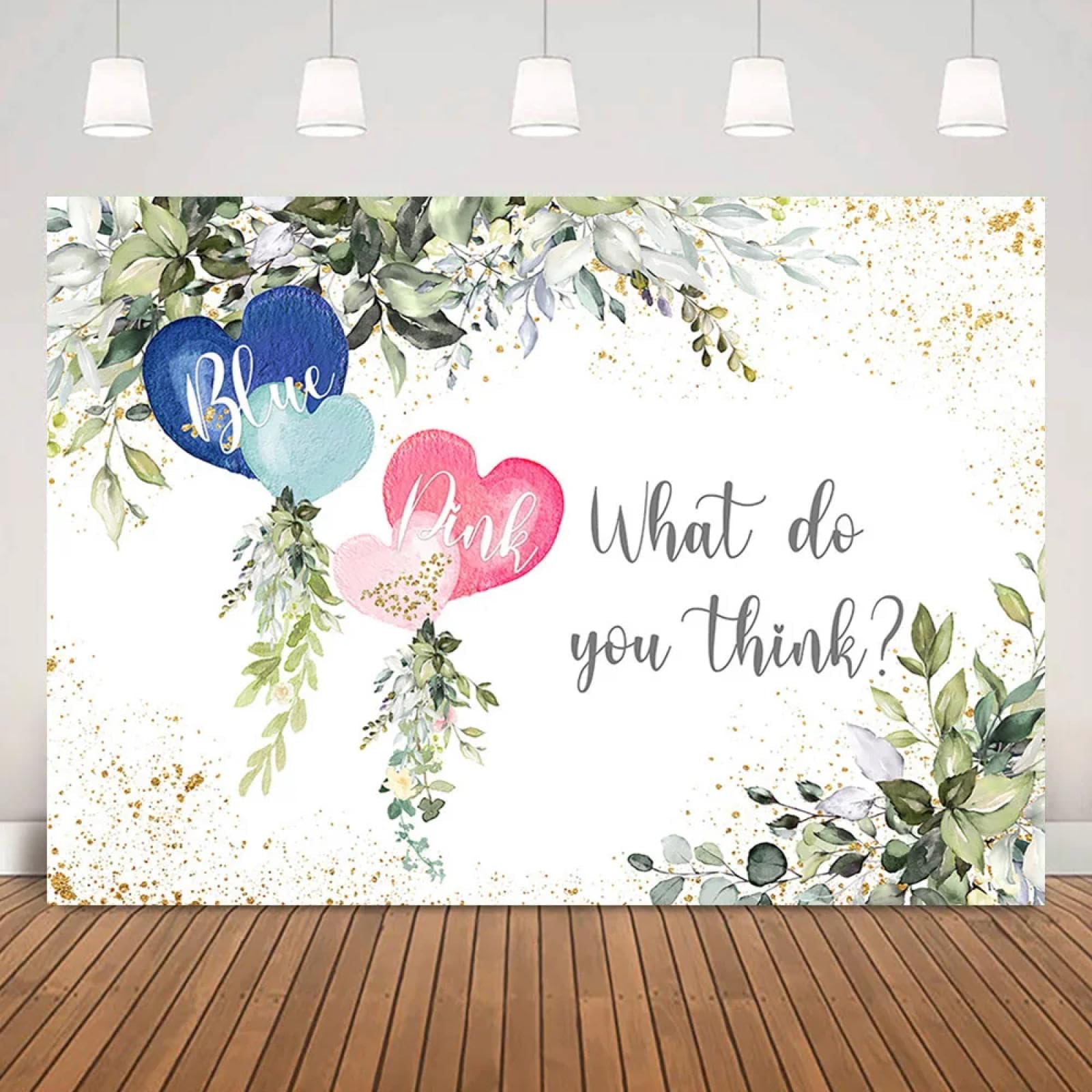 Niebieskie lub różowe tło na baby shower rekwizyty zielone liście złote kropki zdjęcie urodzona płeć ujawnienie tła chłopiec lub dziewczynka niestandardowe 250 x 180 cm