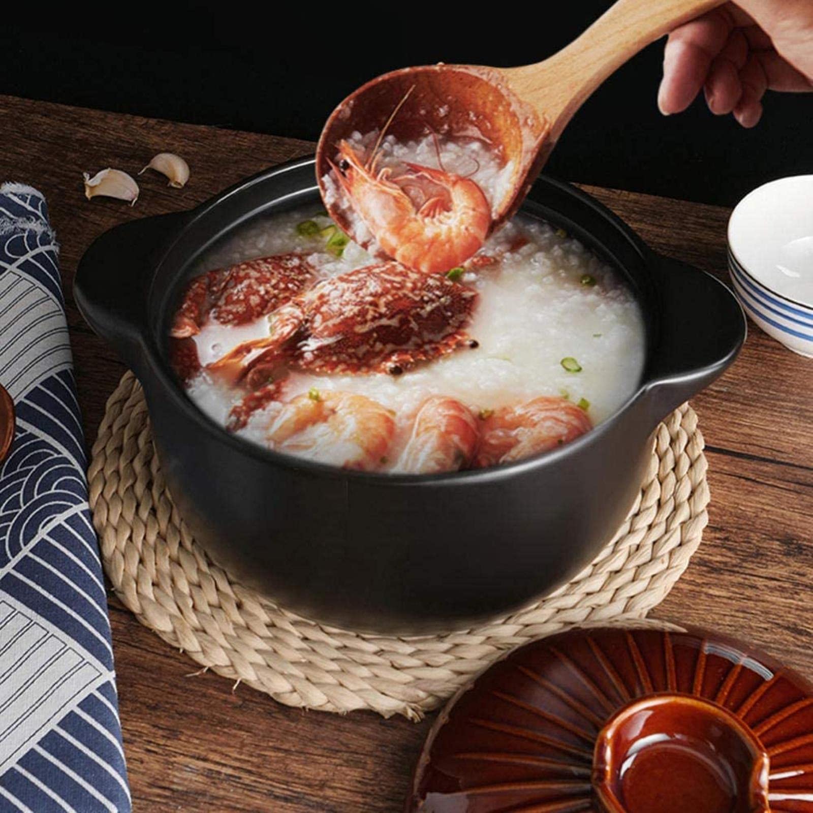 Olla de Barro con Tapa - Olla de Barro de cerámica para Uso doméstico, Apta para cocinar Directamente sobre una Llama Abierta, Ideal para guisos, papillas y sopas, 7,-7L