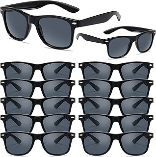 12 Pack Party Sunglasses Bulk Black Glasses Plastic Sunglasses for Wedding Birthday Summer Pool Party Supplies for Women Men