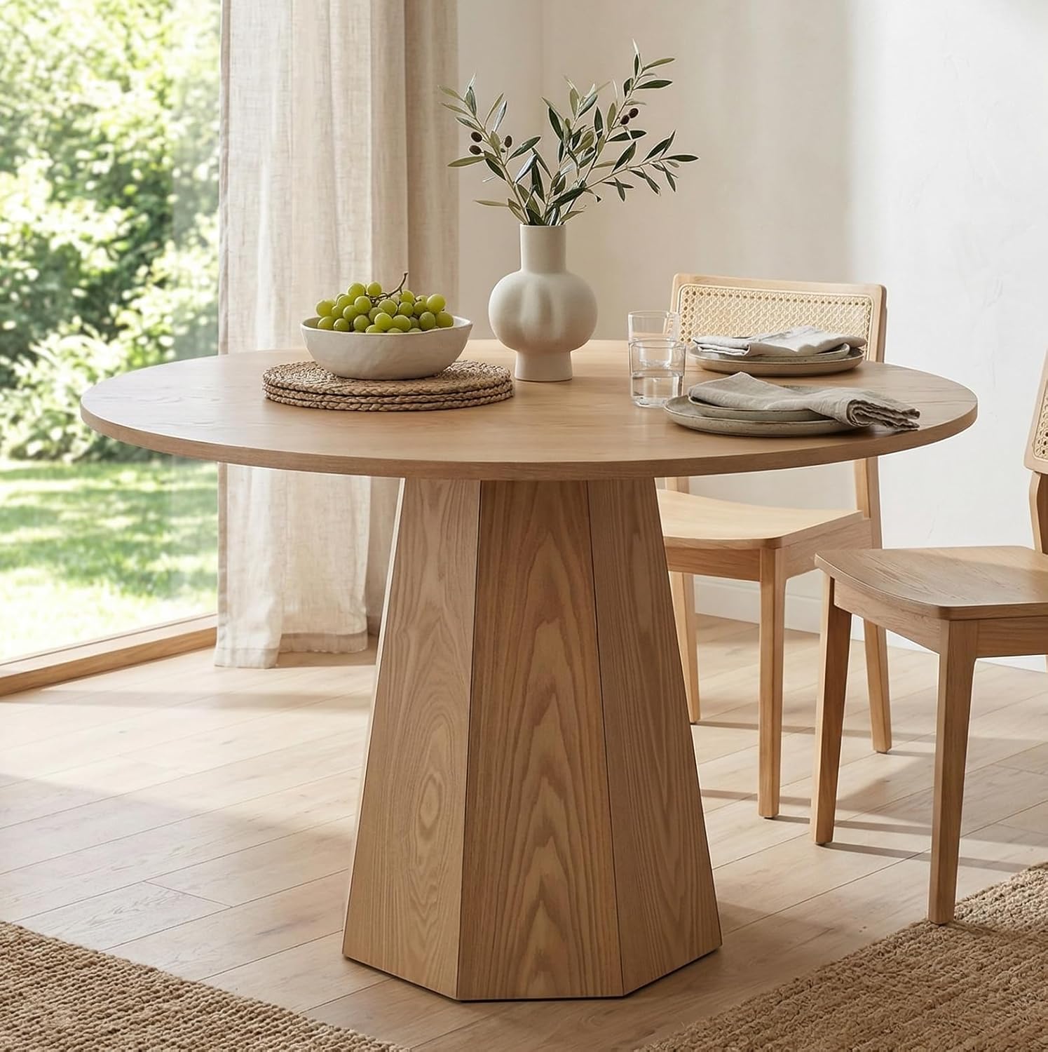 CIMOTA 39” Round Solid Wood Dining Table for 4-5 People, Modern Pedestal Kitchen Table with Octagon Base, Circle Tabletop/Natural Wood Grain Finish, for Dining Room/Kitchen/Small Space/Breakfast Nook