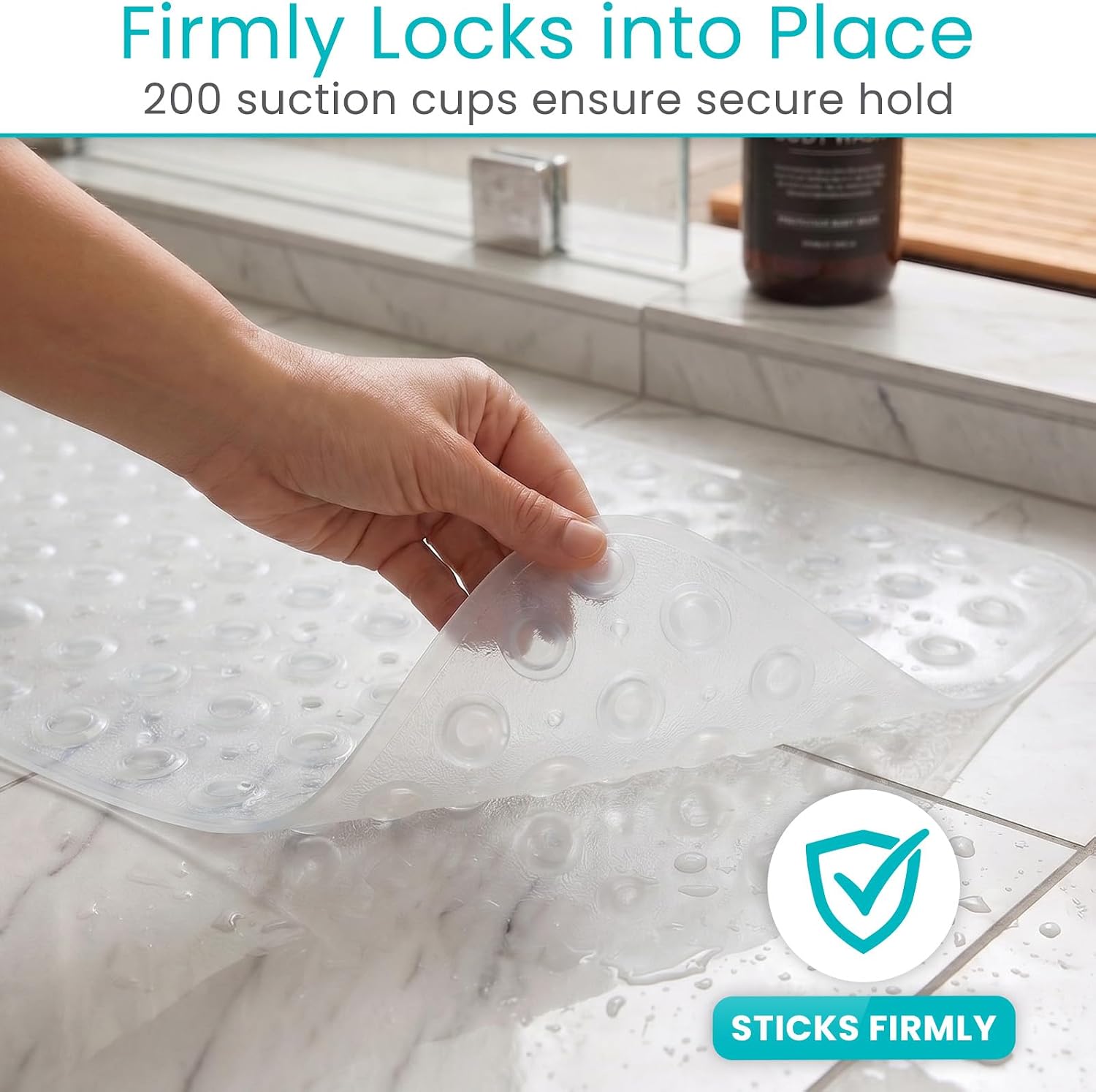 Vive Bathtub Mat for Bath & Shower Floors - Anti Non Slip Suction Rubber Skid Pad for Tub, Bathroom, Elderly, Kids - Eco-Friendly, Resistant Strong, Textured Rectangle Grip - Machine Washable (Clear)