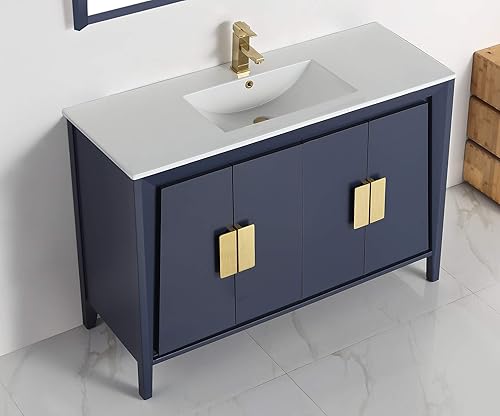Miniatura 7 de Tennant Brand Larvotto azul marino de 47 pulgadas estilo moderno tocador de baño (47 pulgadas con juego de espejo)