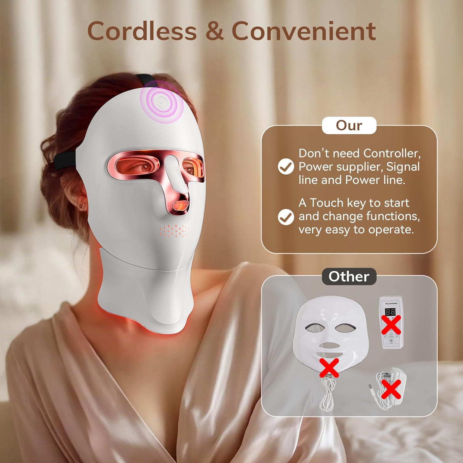 Red Light Therapy Mask for Face,Cordless LED Face Mask Light Therapy,USB C Rechargeable,Infrared Lights Masks for Home Working Travel Yoga Sleep - Image 6