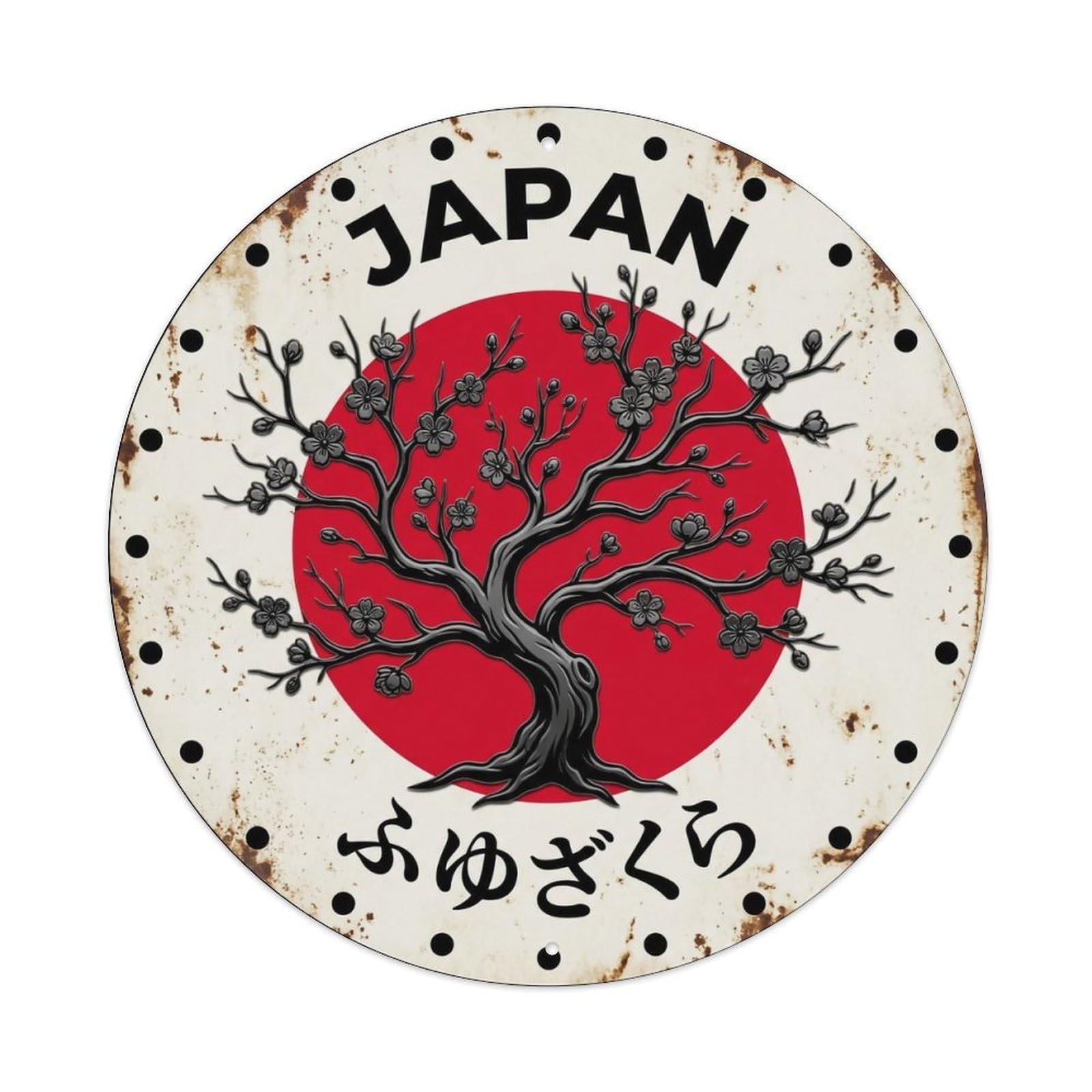 Winter Cherry Japan Snow Blossom Tree Aged Metal Tin Sign