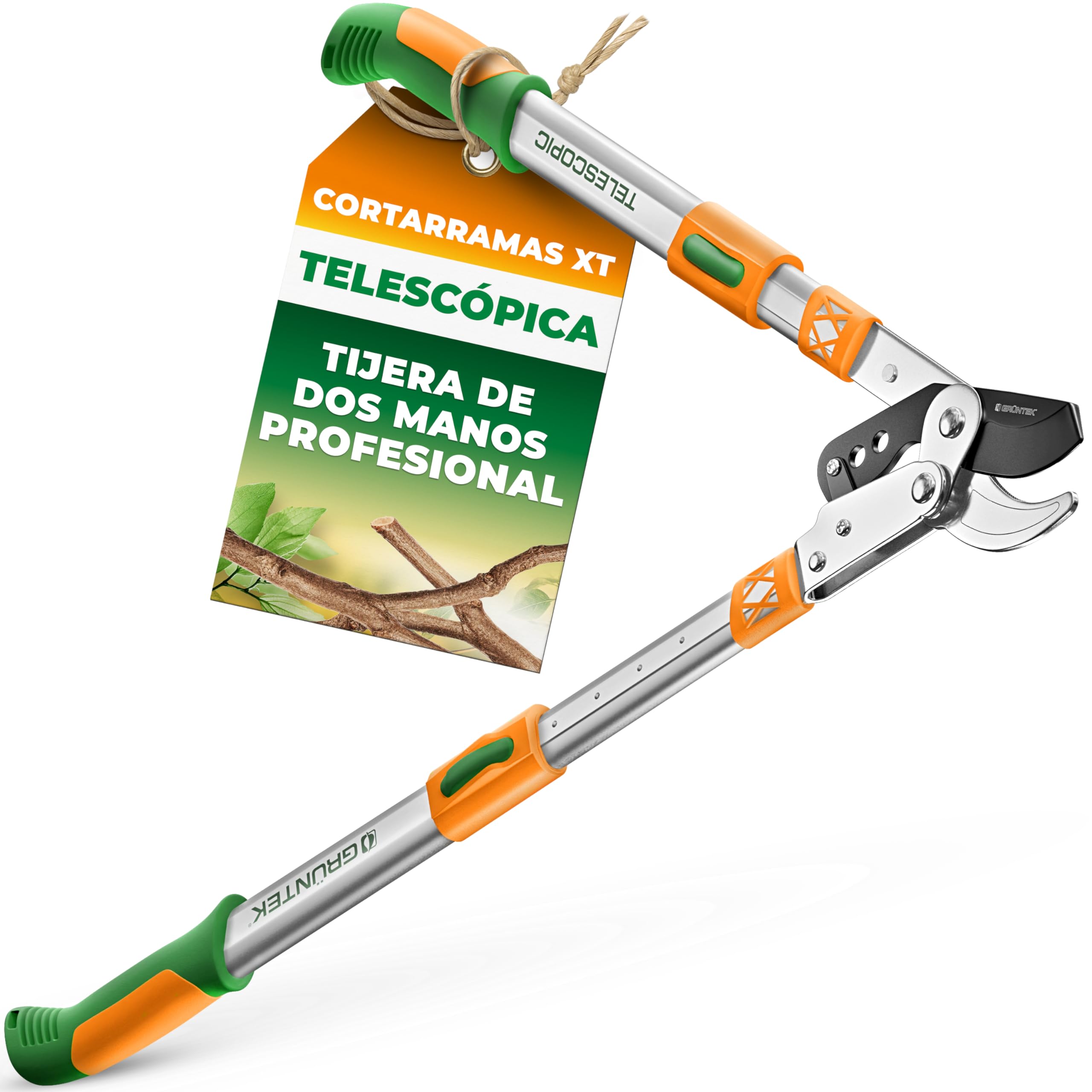 GRÜNTEK Tijeras de poda telescópicas XT 685-940 mm sistema de corte Bypass. Hoja 82mm de acero revestido templado y Teflon. Magos con 6 pos. ajustables.