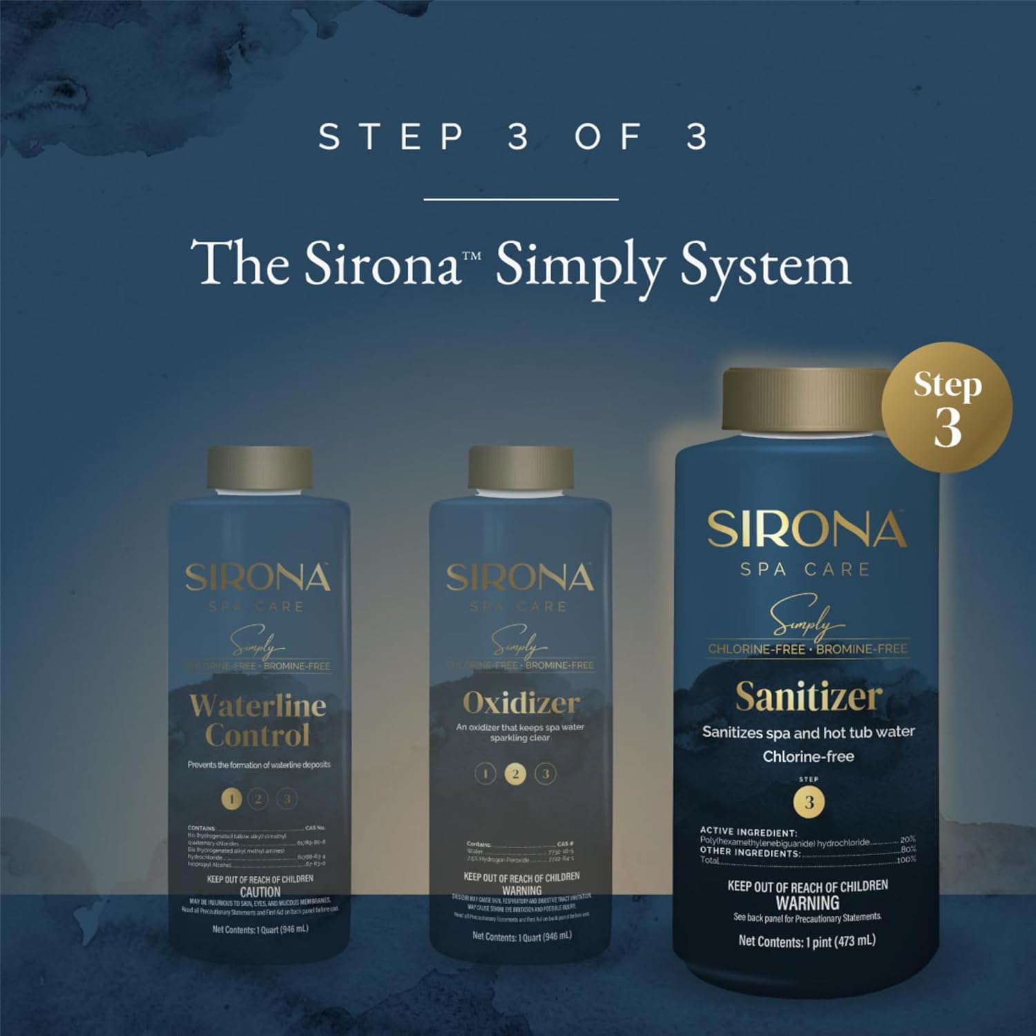 Sirona Spa Care Simply Step 3 (82317) 16 oz. - Spa, Pool and Hot Tub Non-Chlorine Liquid Cleaner for Clear, Clean Water - Bundle with Measuring Cup