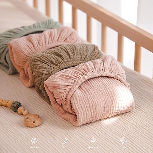 Miniatura 5 de lulumoon Funda para cambiador de muselina paquete de 2 unidades, algodón suave y transpirable, estampado floral bohemio para niñas bebés - guardería