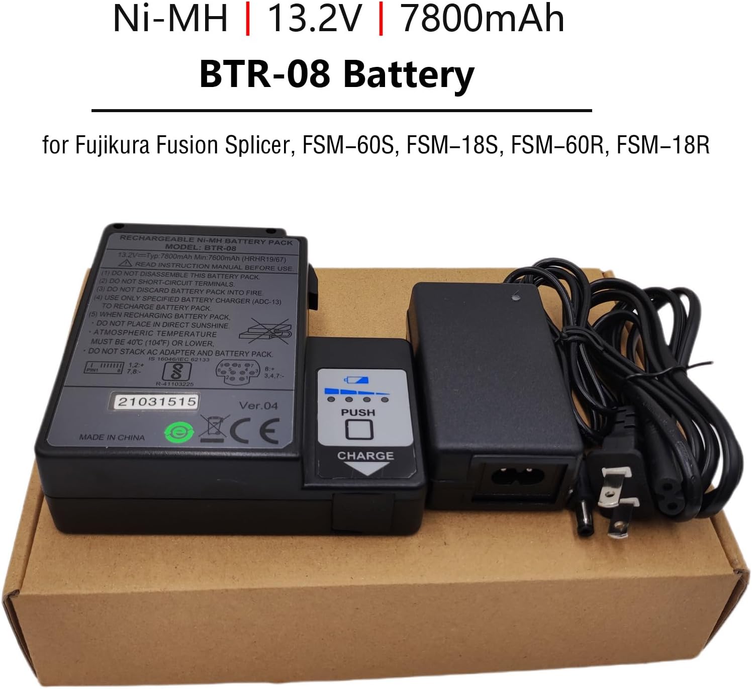 FSM-60S FSM-60R FSM-18S FSM-18R Battery BTR-08 for Fujikura FSM-18S/18R/60S/60R Fusion Splicer, btr-08 fujikura Battery, BTR08 Battery, NiMH, 13.2V, 7800mAh
