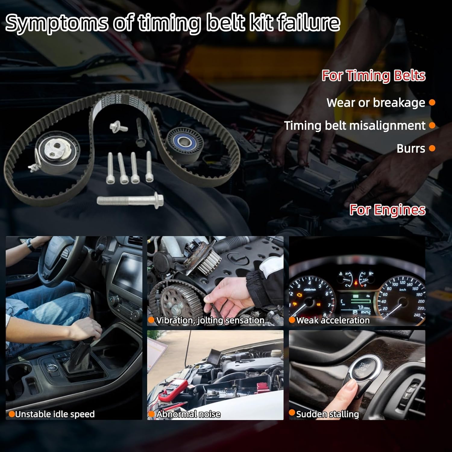 Engine Timing Belt Kit Timing Tensioner Set Compatible with Volvo 2.0T XC90 XC70 XC60 V90 V70 S90 S80 S60 32213096