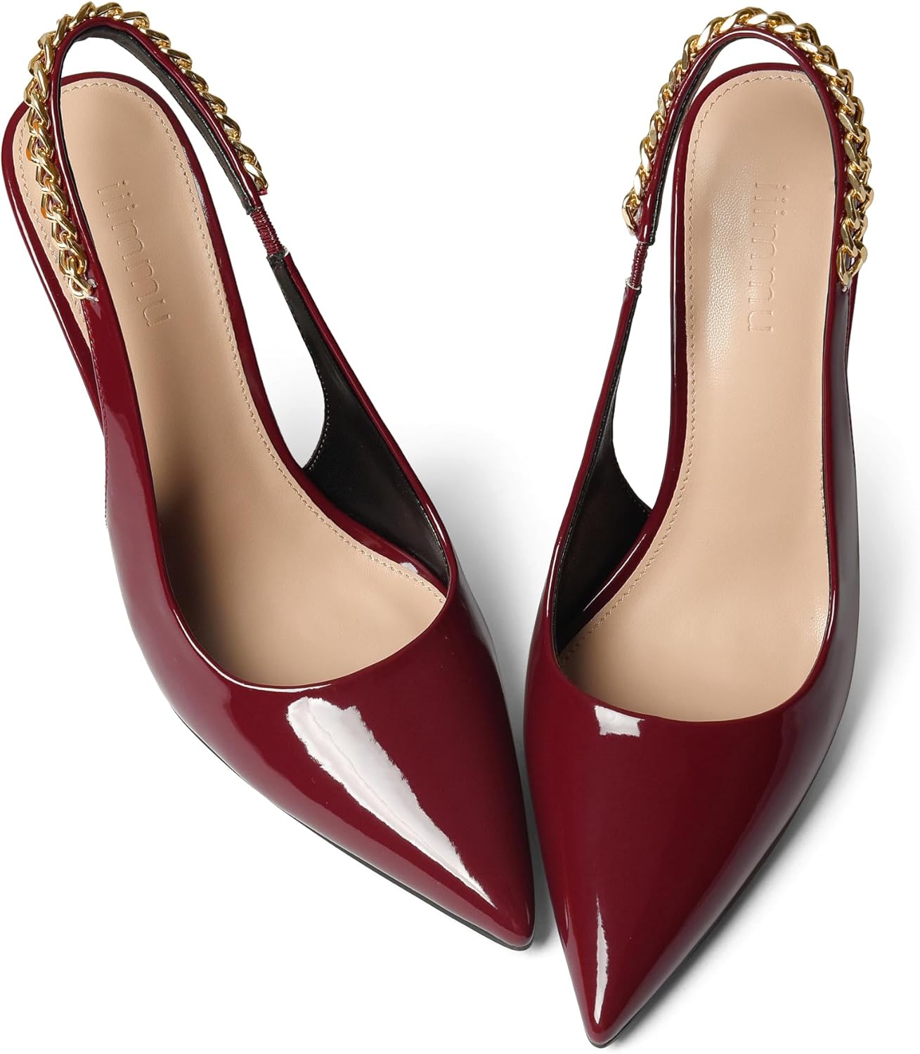 iiimmu Women's Stiletto Heels Closed Pointed Toe 4 in Heels for Women Patent Leather Pumps with Chain Wedding Party Dress Prom Heels Slingback Pumps - Image 9
