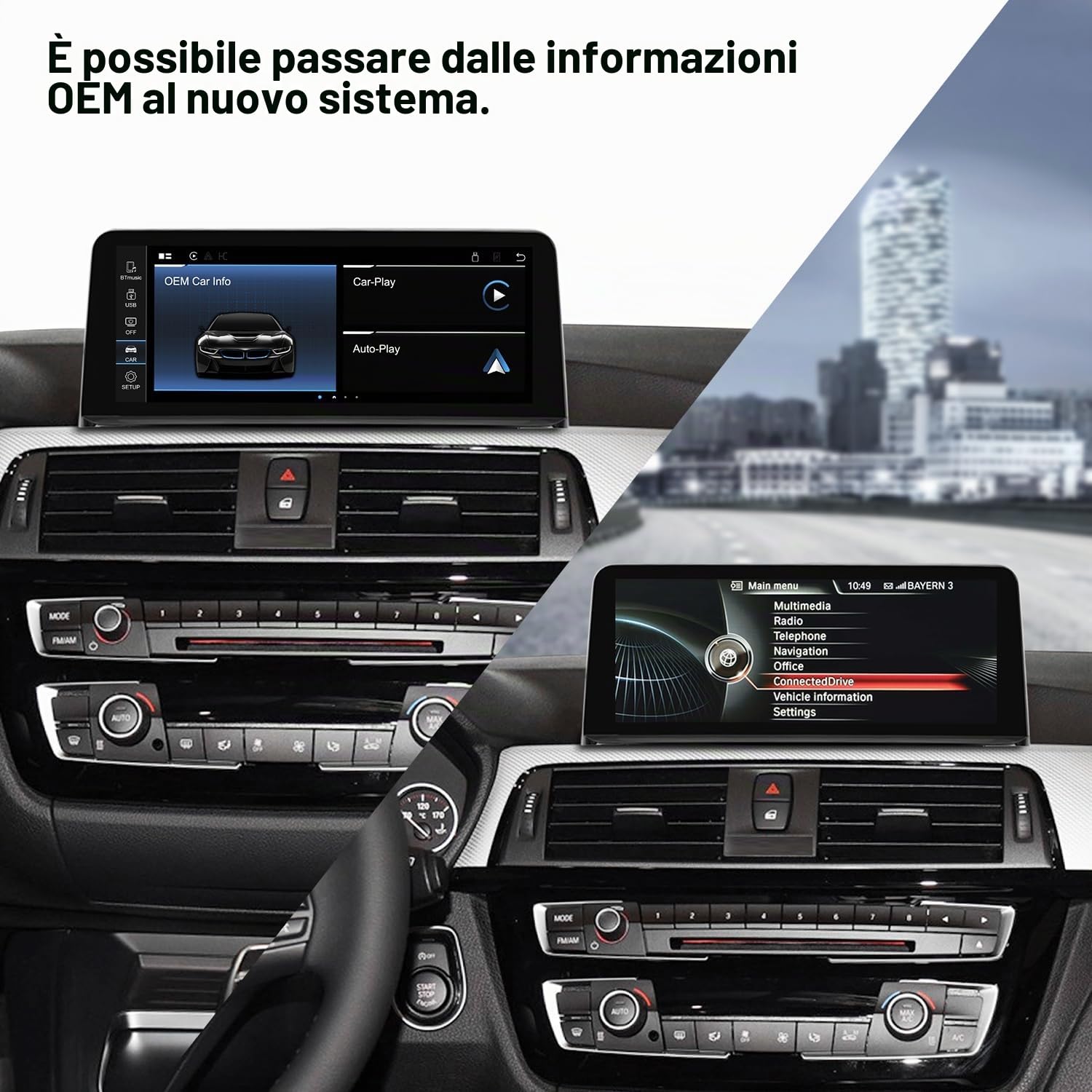 PEMP Schermo Linux per BMW F30 F31 F32 F33 F34 F35 F20 F21 F22 2012-2017 sistemi ID4 NBT CIC, CarPlay cablato/wireless compatibile iOS 26 e Android Auto, accessori autoradio per 320i 328i