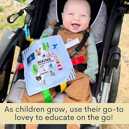 Miniatura 6 de Baby Jack & Co - Juguete de aprendizaje de 8 x 8 pulgadas para bebés, juguete arrugado, suave y seguro, aprende datos del estado de EE. UU., ideal