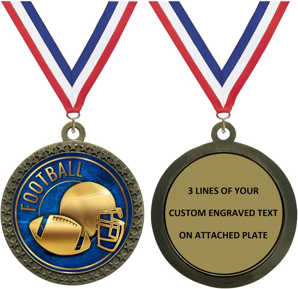 Express Medals 1 to 50 Packs Engraved Personalized Gold Football Medals Trophy Award with Neck Ribbon Medal Trophies Award Tournament Prize Gift Custom