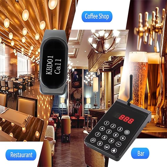 Wireless Restaurant Pager System, 5 Wrist Watch Receivers 1 Transmitter, A Chef Paging Waiter's Calling System Transmitter Servers for Hotel Kitchen Bar Coffee Clinic Hospital