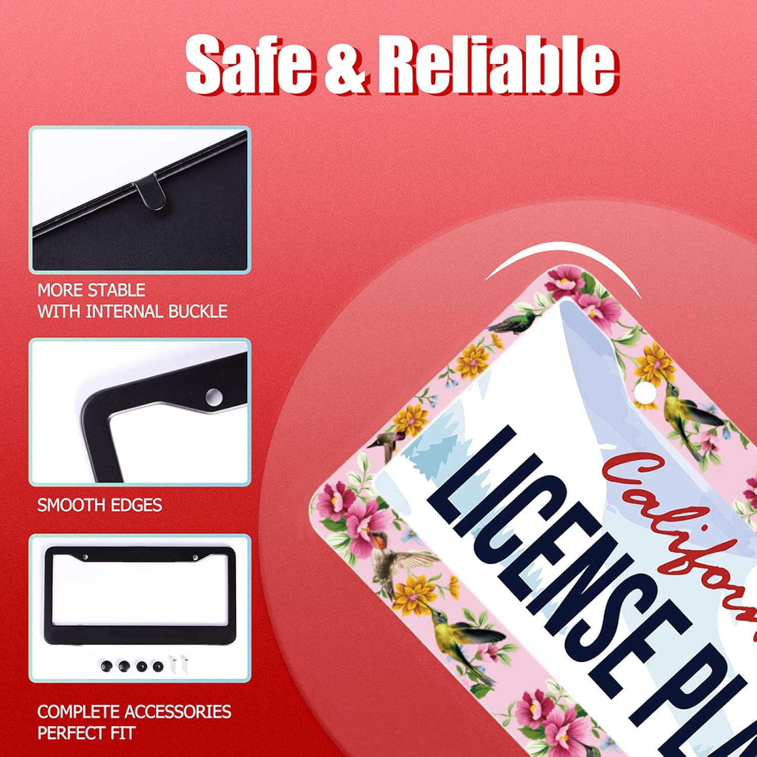 Hummingbird Florals Stainless Steel License Plate Frame Fits US Standard image 2