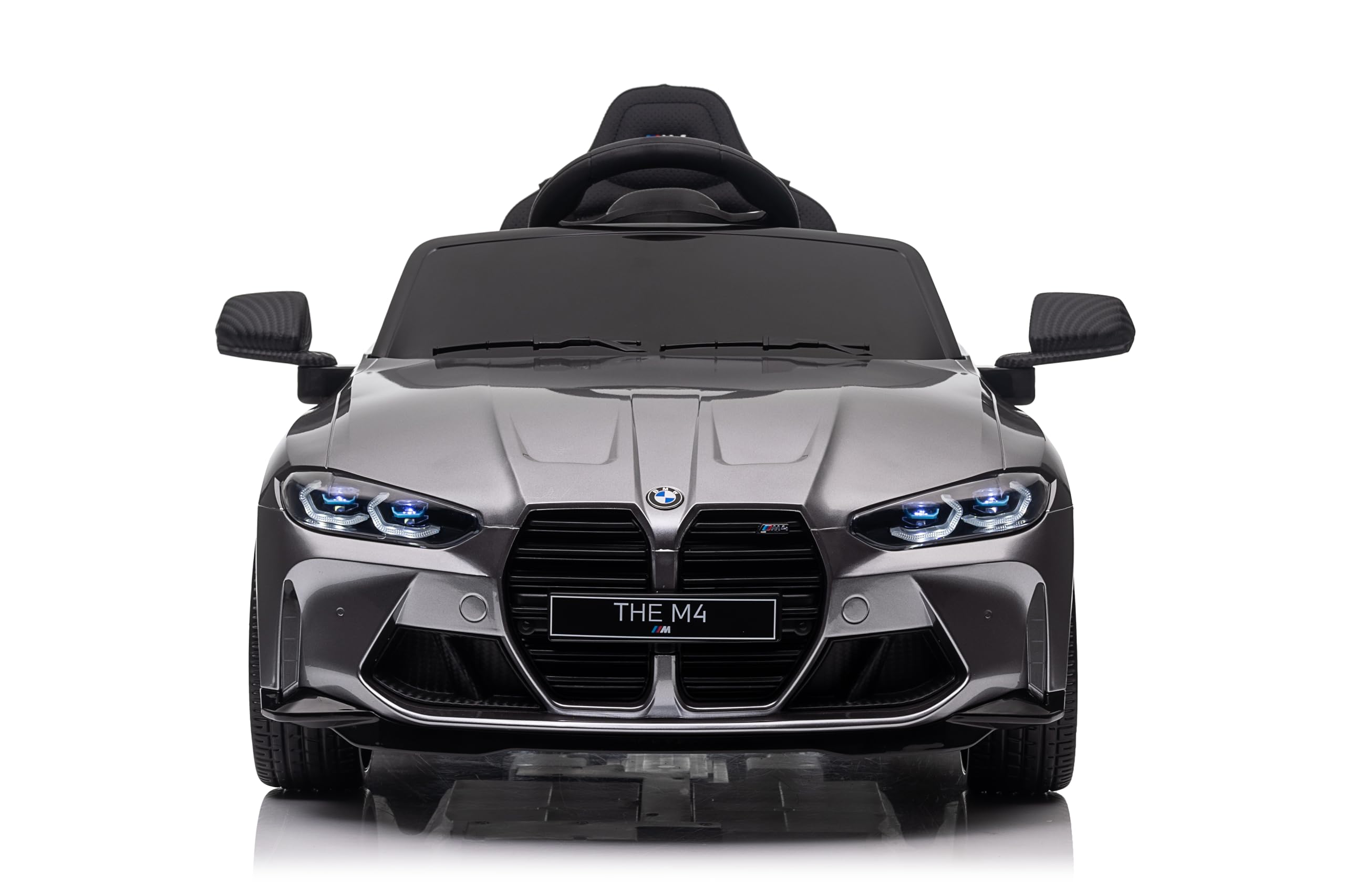 FINOOS Macchina Elettrica per Bambini B.M.W M4 12v Full Optional con Sedile in Pelle - Auto Elettrica per Bambini con Telecomando (Grigio)