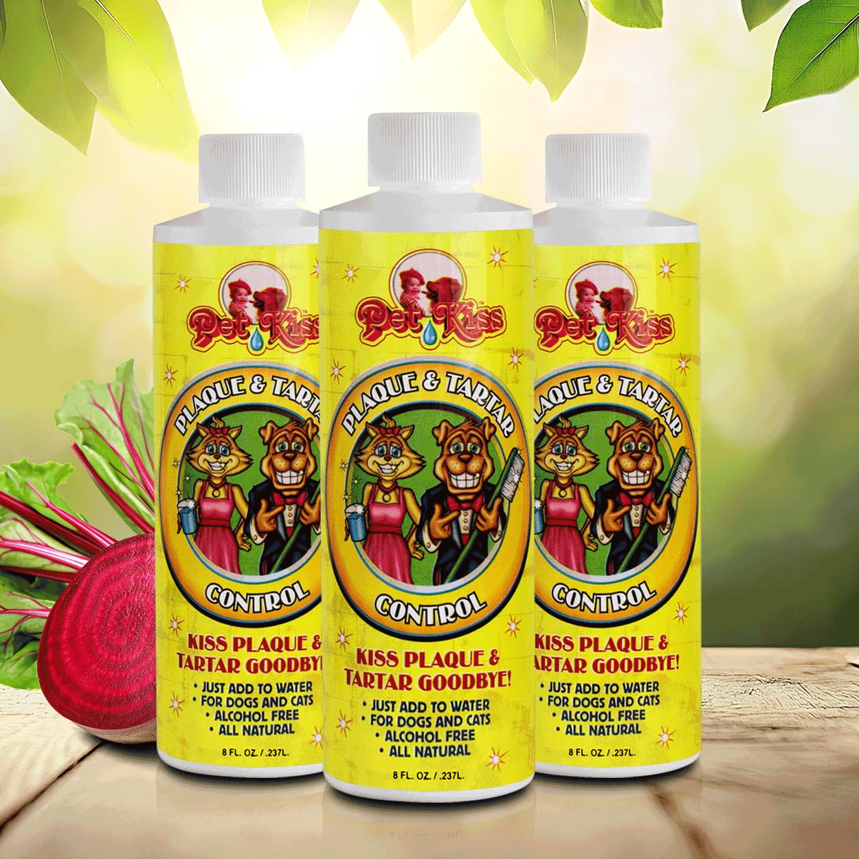 Pet Kiss Plaque and Tartar Water Additive for Pets – Eliminate Bad Dog & Cat Breath –Vet-Recommended Oral Care Solution – Fights Plaque & Tartar – Easy to Use, Just Add to Water, 8 Oz (Pack of 3)