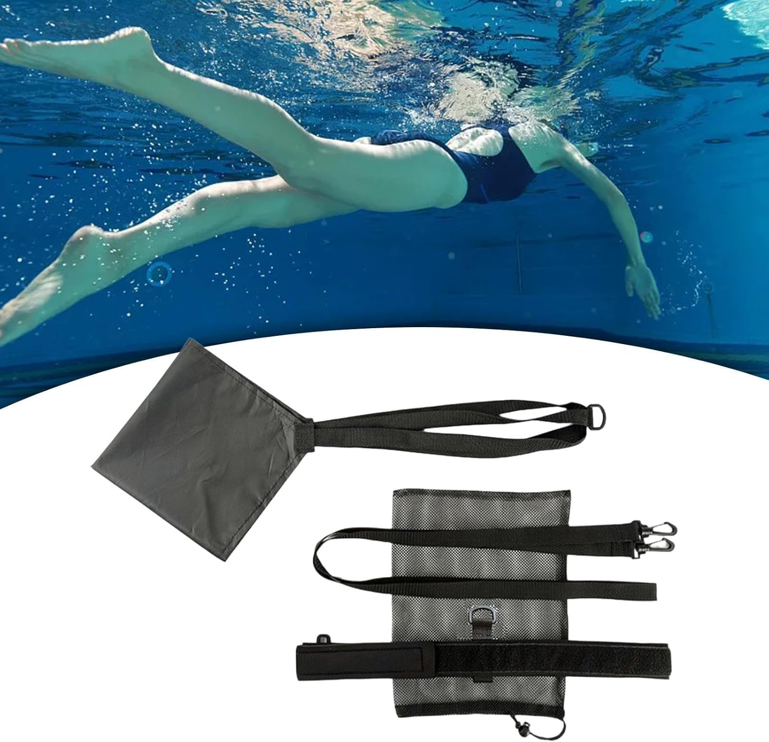 Swimming Parachute Swimming Resistance Belt Strength Training Band Tool Speed Strength Training Accessories, Black, 33cm