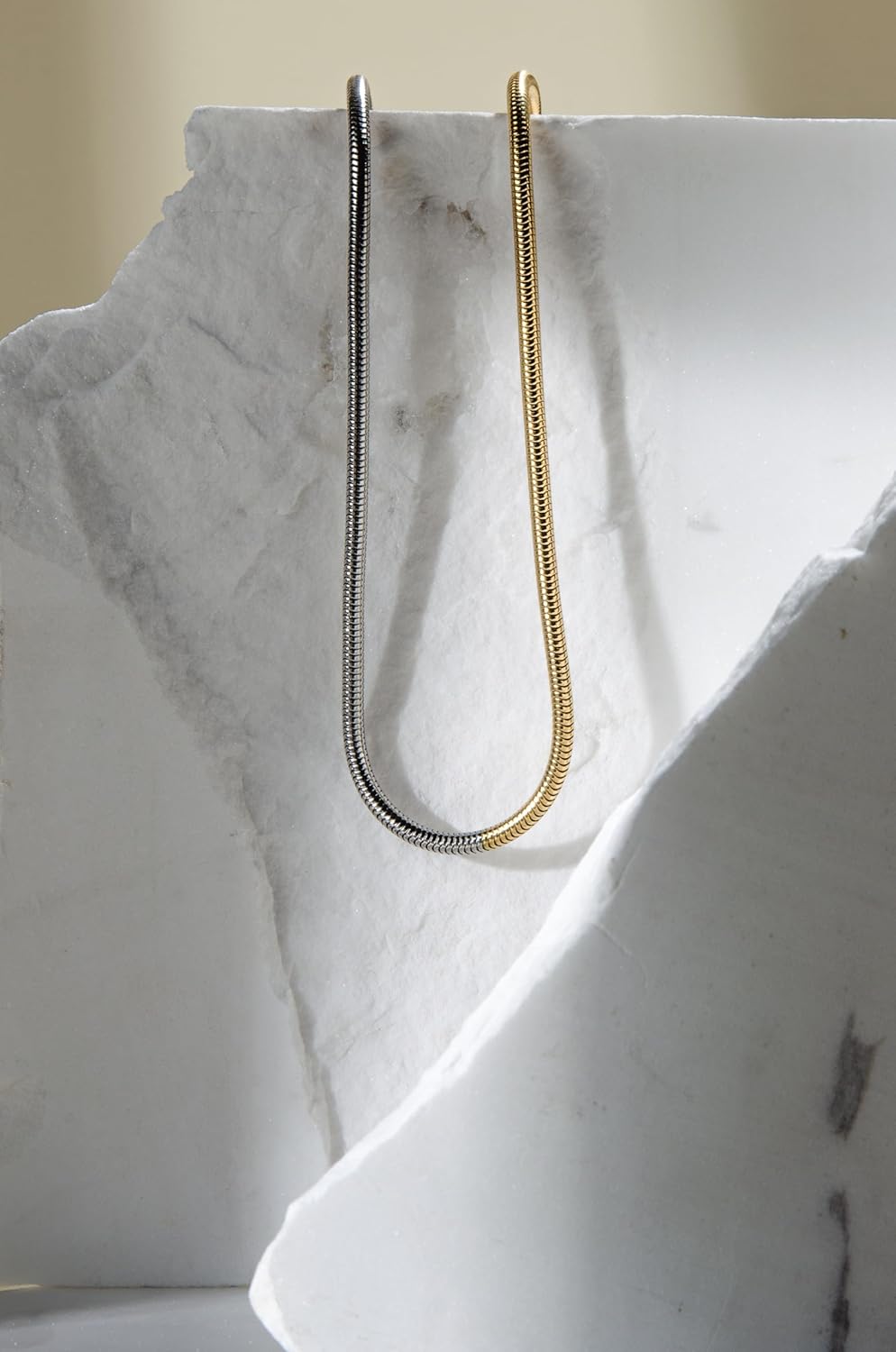 Non Tarnish Mixed Metal Necklace | Waterproof 18k Real Gold Plated Snake Chain | Snake Chain | PVD coated | Gold and Silver Jewelry | Two Tone Necklace - Image 4