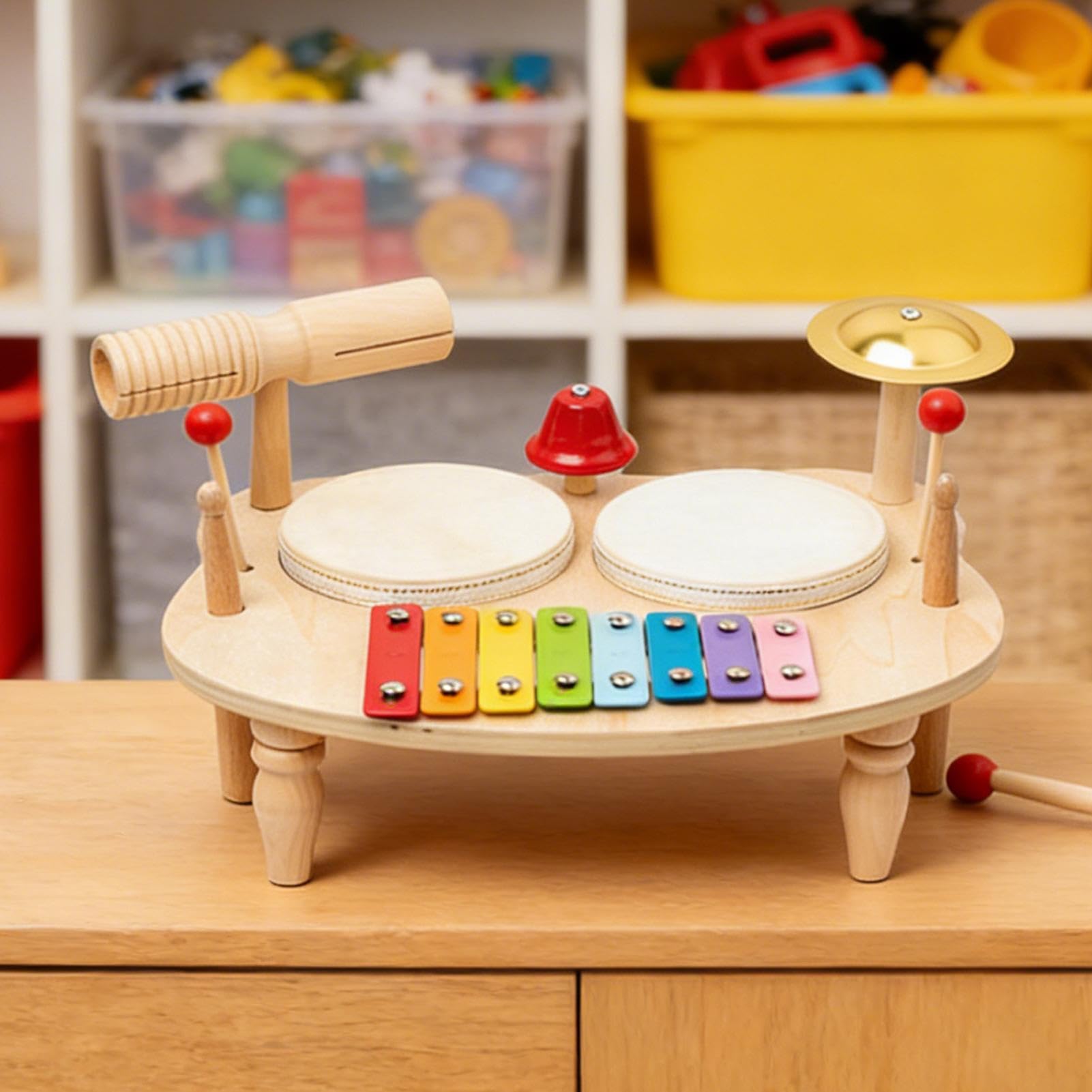 Juego De Batería Instrumento Musical De Percusión De Madera Multifuncional | Tambor para Niños Para Niñas Y Niños, Juego De Mesa, Práctica, Navidad Y Cumpleaños