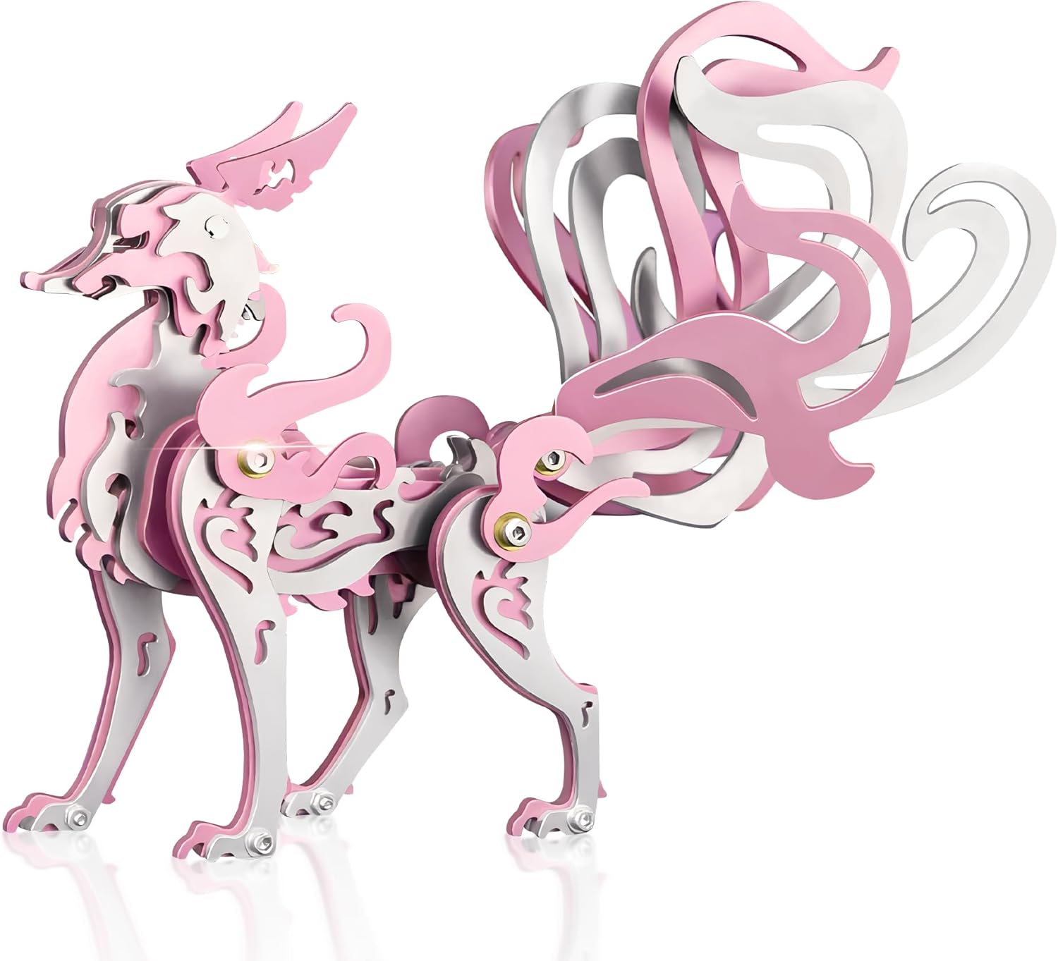 3D Metal Puzzles,3D Metal Puzzle for Adults,Mechanical Model Kit Fox Pink,Steel 3D Puzzles Stainless Steel Ornaments for Adults Home Decor Art Craft Gifts Toys.