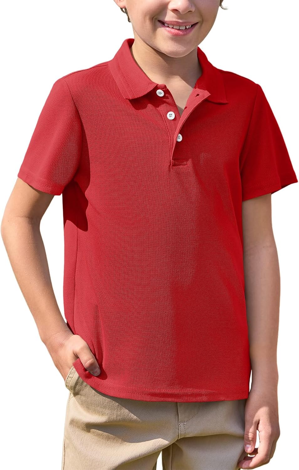 Haloumoning Boys Short Sleeve Polo Shirt Kids Collared School Uniform Shirts 5-14 Years