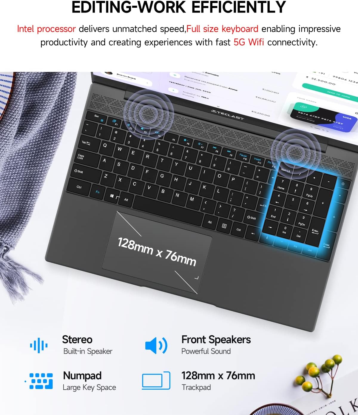 TECLAST 15.6 Inch Laptop Computer, 1920x1080 IPS Display, 8GB RAM 256GB SSD, Windows 10 Laptop, Intel N4120 2.6Ghz Processor Notebook PC, WiFi, BT4.2, Numpad, Fast Charge, HDMI (Support Windows 11)