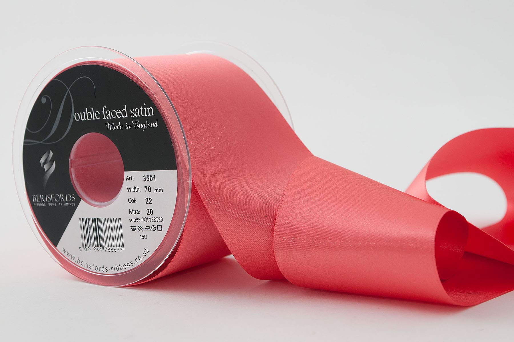 Berisfords Satin Ribbon, Coral, 70 mm — image 1