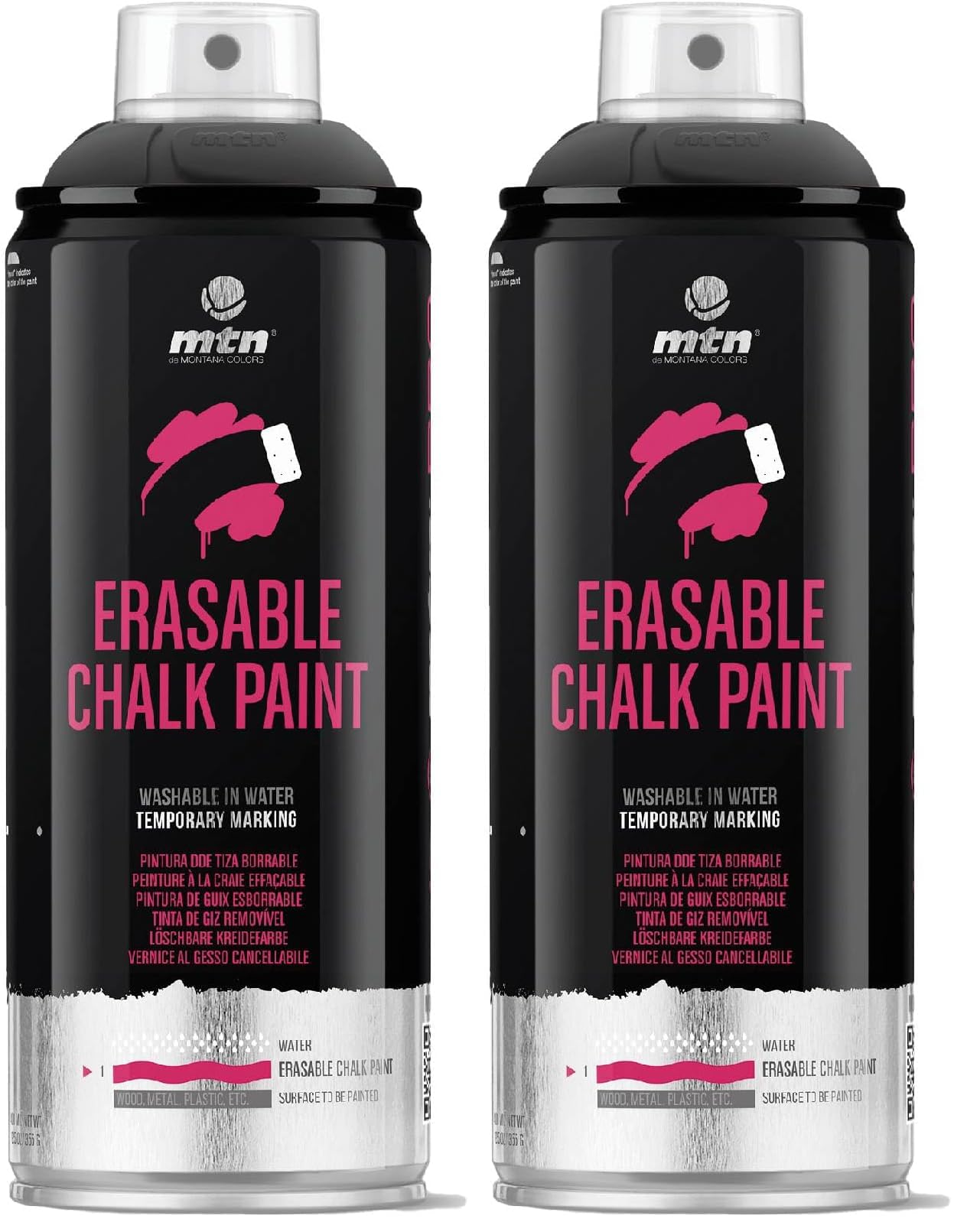 Spray Chalk MTN PRO Negro Pintura Borrable Base Agua 400 ml para Madera Cristal Metal Pack 2