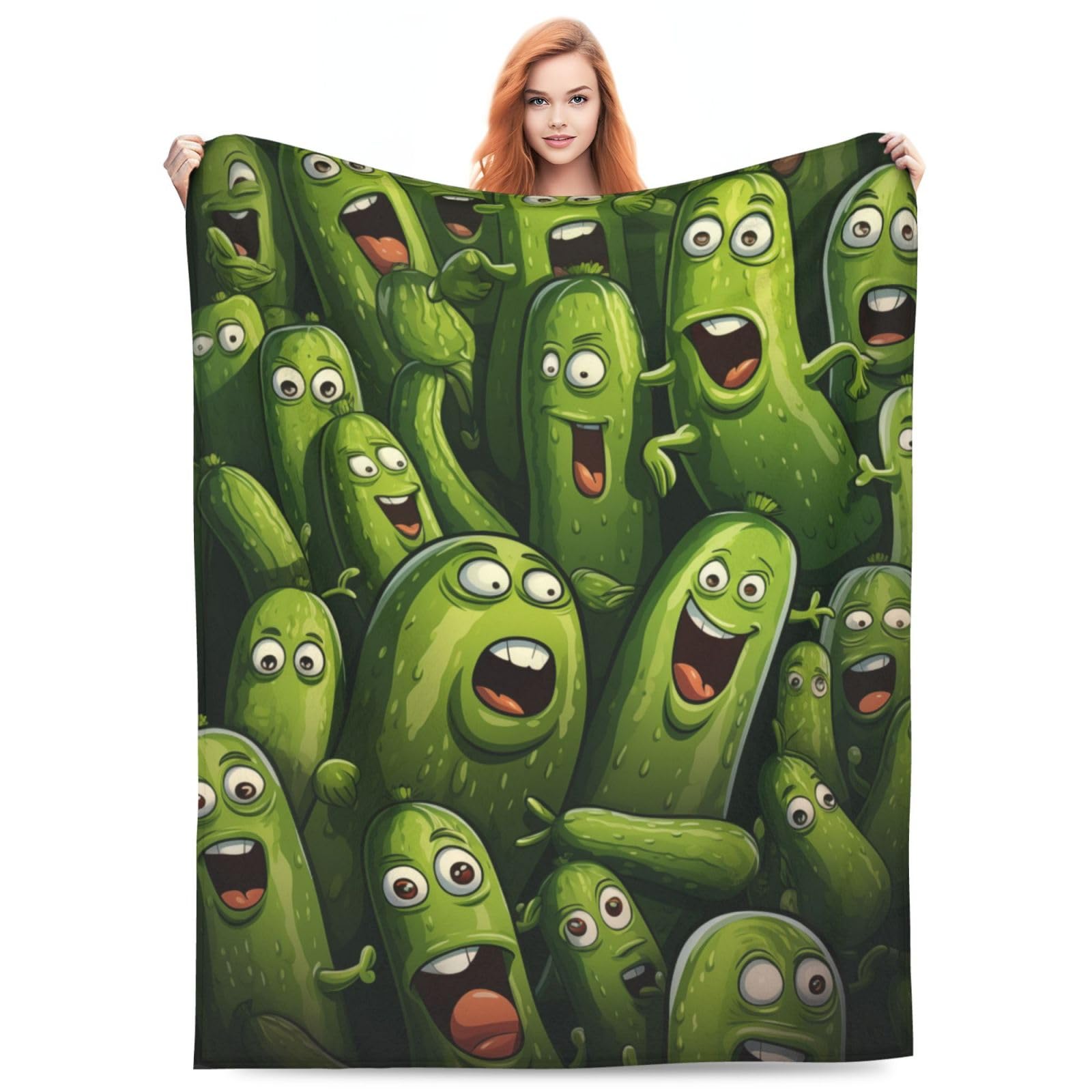 Turamurra Pickle Blanket Funny Gift for Girl Women Comfy Plush Cartoon Pickles Fleece Throws Food Lightweight Sheet Super Soft Teen Kid Quilt Flannel