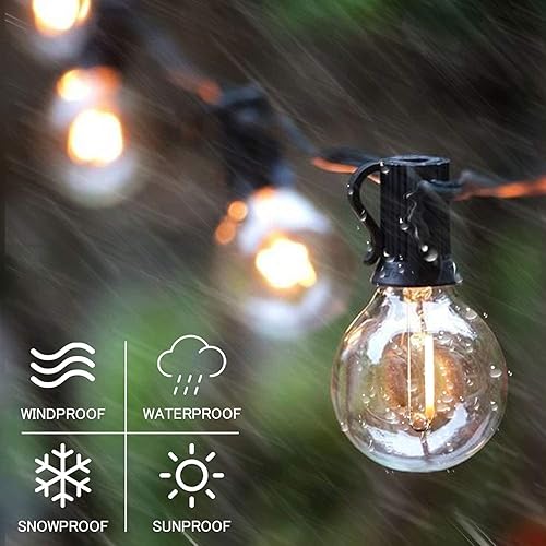Miniatura 40 de SUNTHIN Guirnalda de luces blancas para exteriores, luces blancas de patio de 48 pies con 25 bombillas LED G40 inastillables (1 repuesto), luces